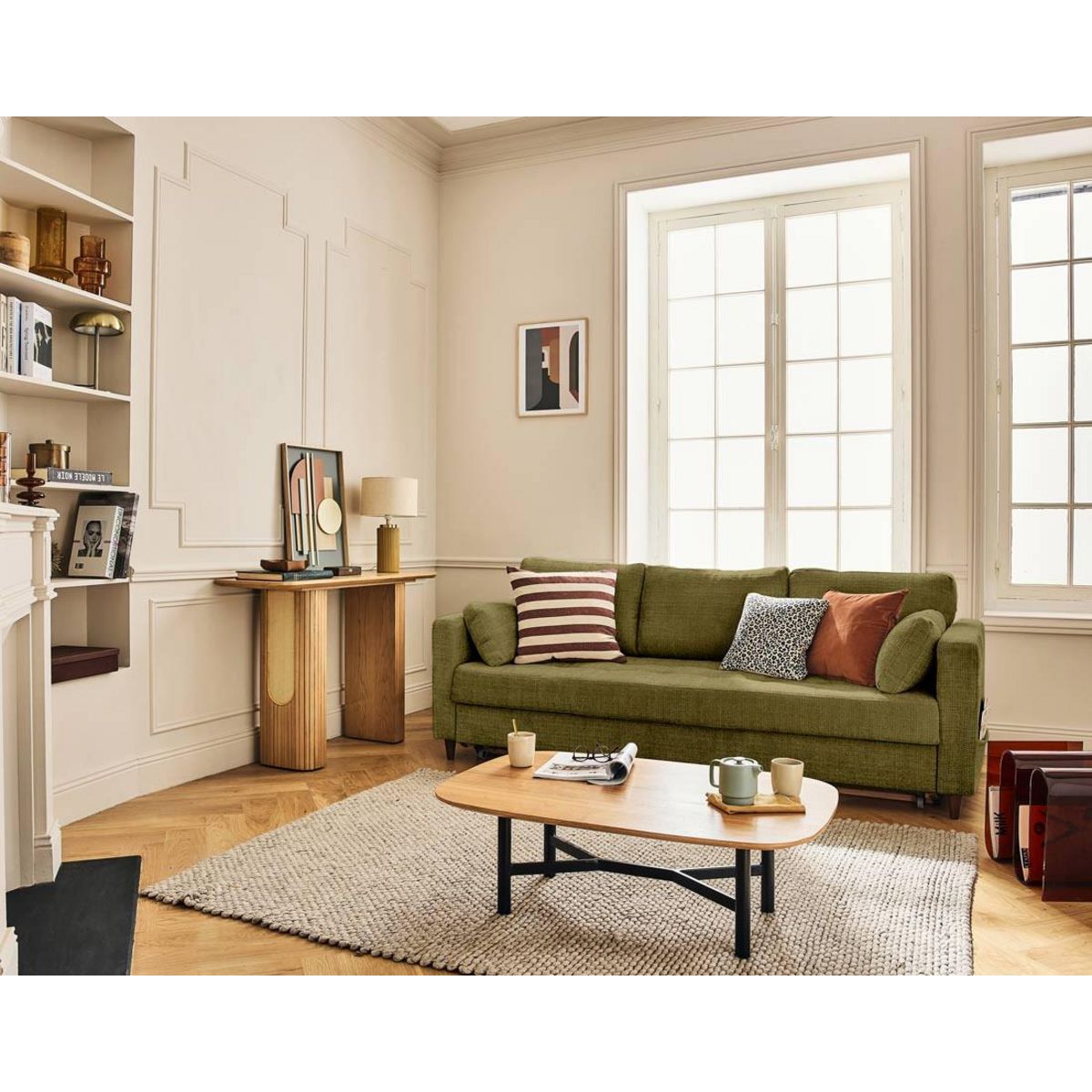 LISA DESIGN Anna - canapé droit 3 places convertible avec poche en velours texturé