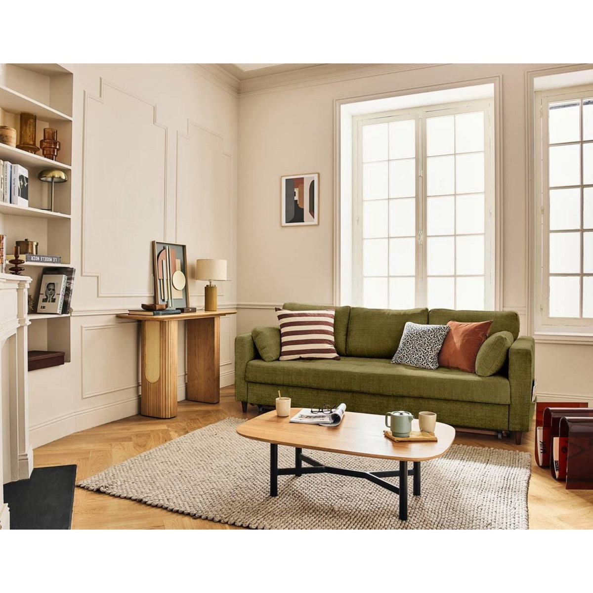 LISA DESIGN Anna - canapé droit 3 places convertible avec poche en velours texturé