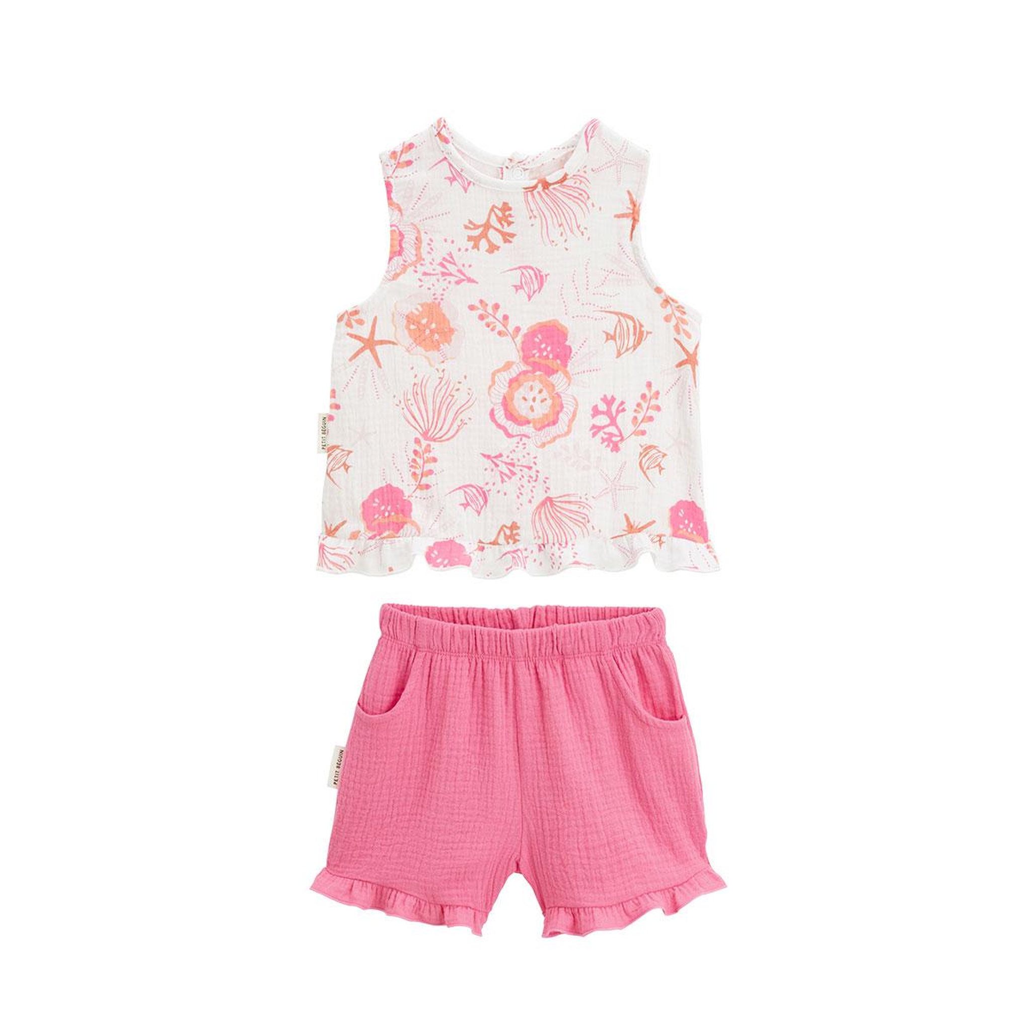 Voir la diapositive 1 : Petit Béguin Ensemble enfant t-shirt et short en gaze de coton Bahamas