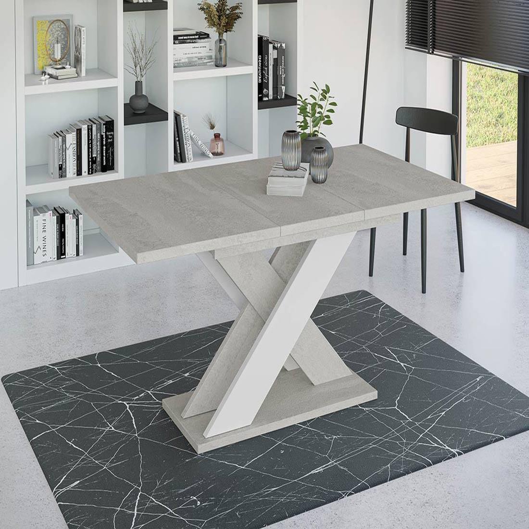 Voir la diapositive 2 : BEST MOBILIER Tosca - table à manger extensible - gris et blanc - 4 à 6 personnes