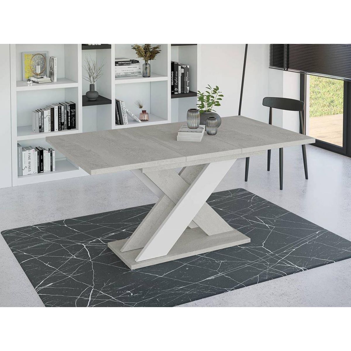 BEST MOBILIER Tosca - table à manger extensible - gris et blanc - 4 à 6 personnes