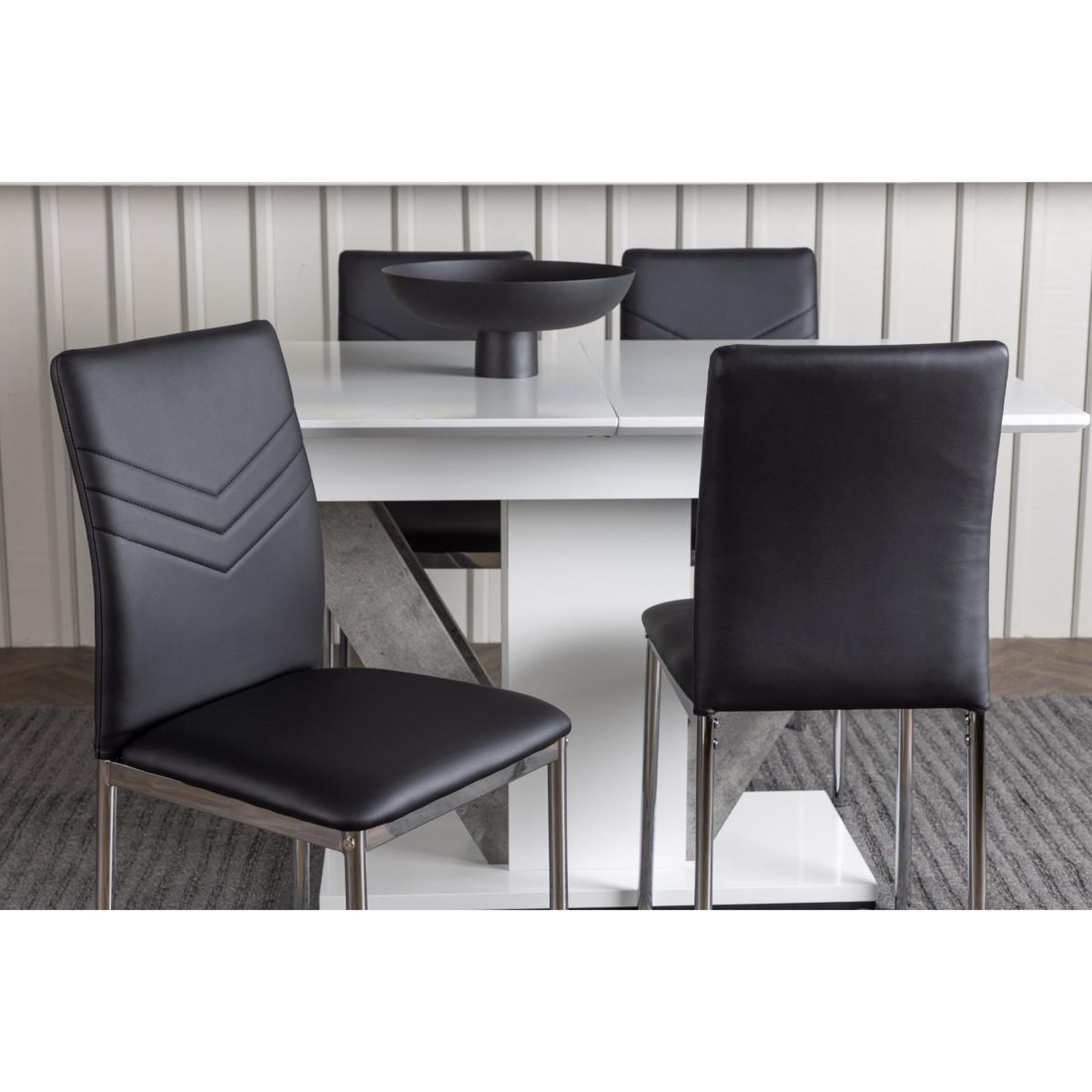 Voir la diapositive 6 : Paris Prix Ensemble table à manger extensible & 4 chaises  disa & lily  120-160cm blanc & noir
