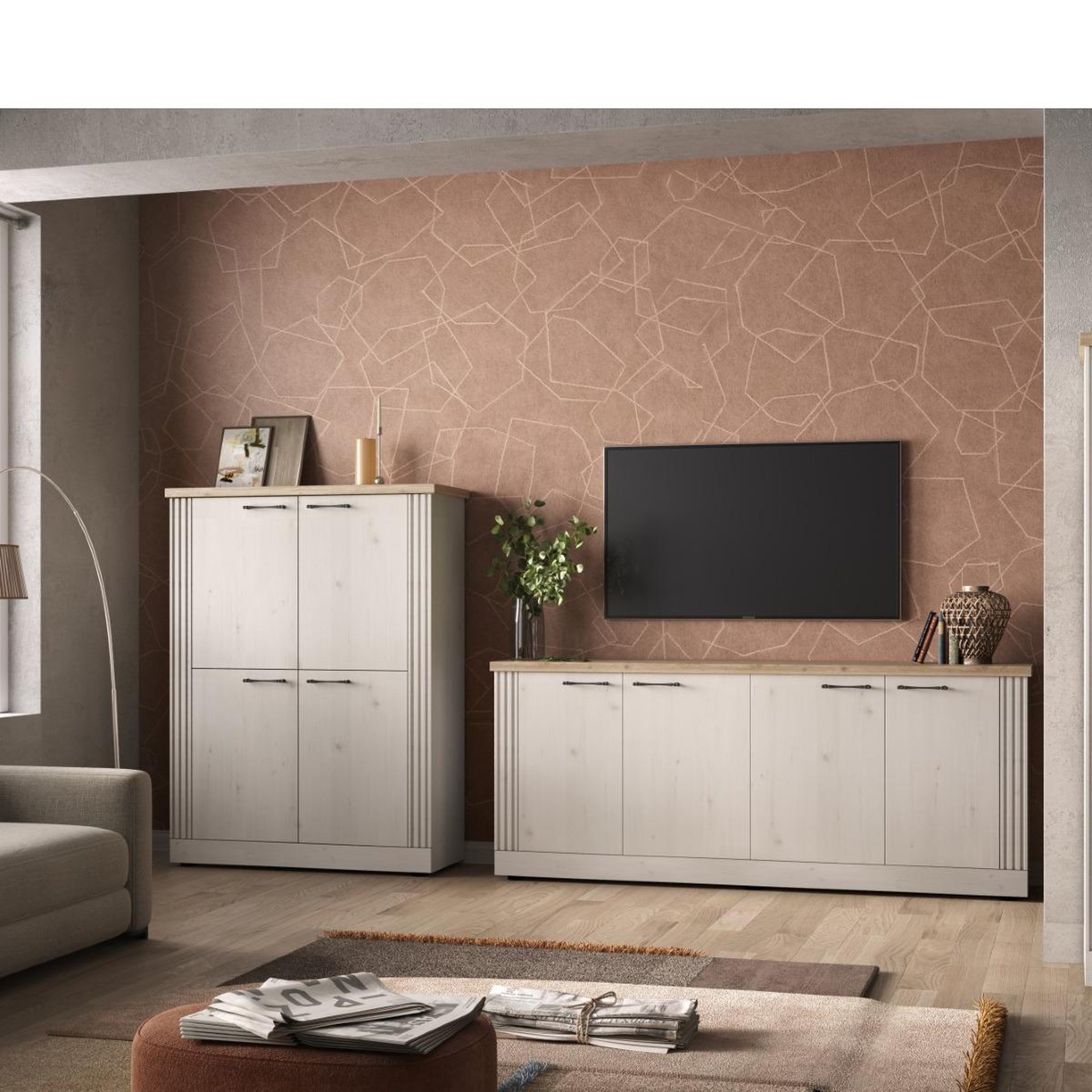 Voir la diapositive 4 : JLC KREATION Argentier-bar moderne 4 portes coloris chêne naturel YANIS