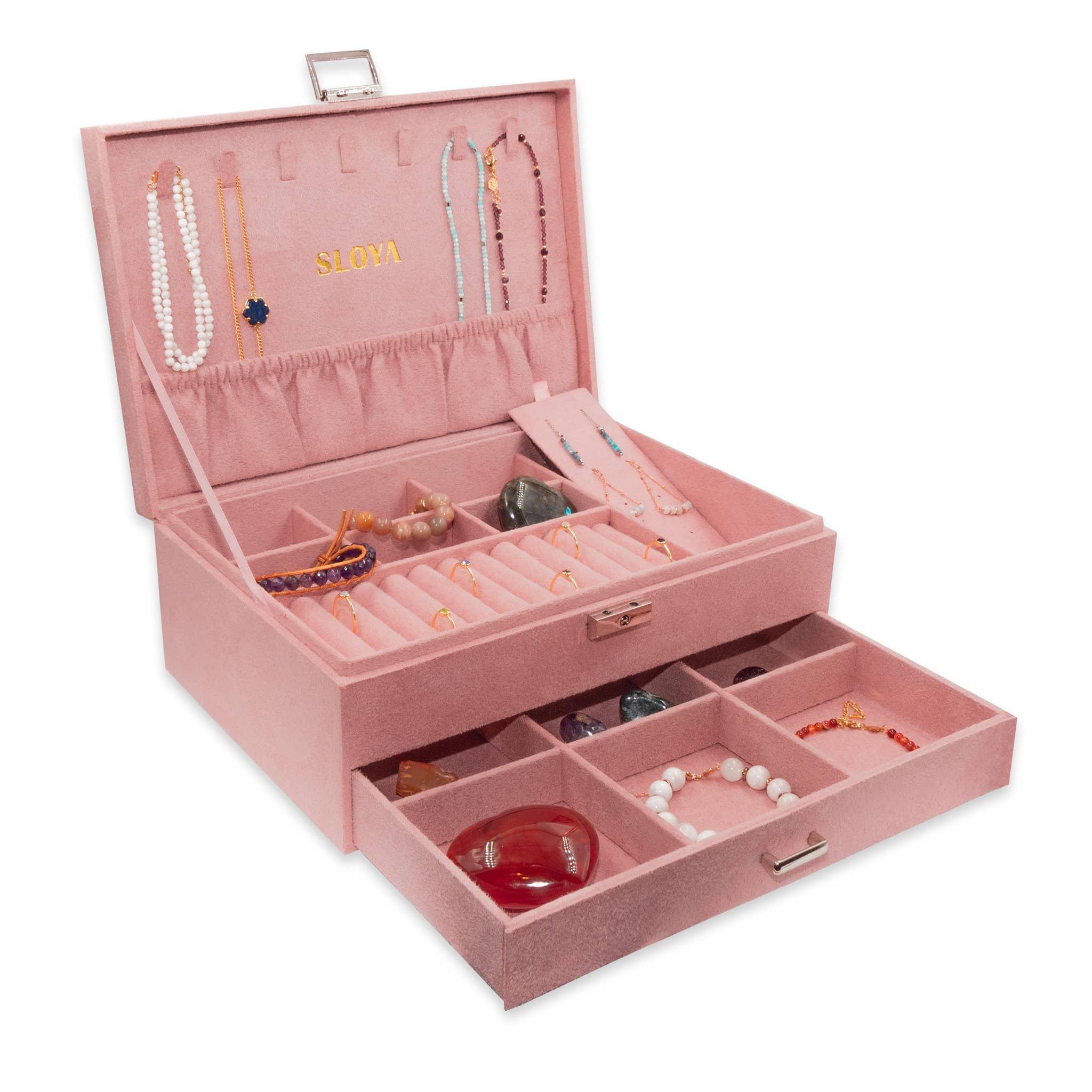 Voir la diapositive 2 : SLOYA Grande boîte à bijoux velours rose pêche