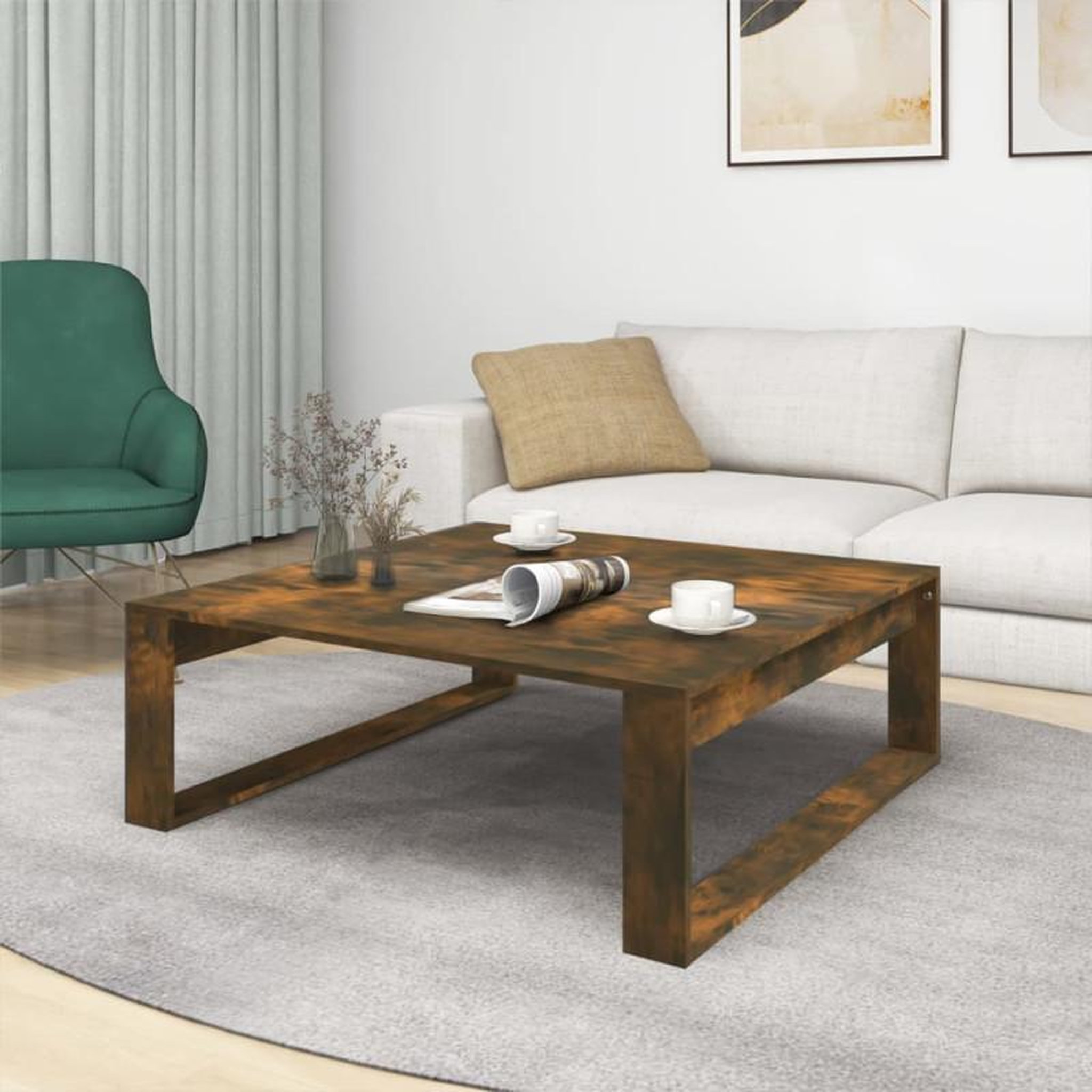 Voir la diapositive 3 : VIDAXL Table basse Chêne fumé 100x100x35 cm Bois d ingénierie