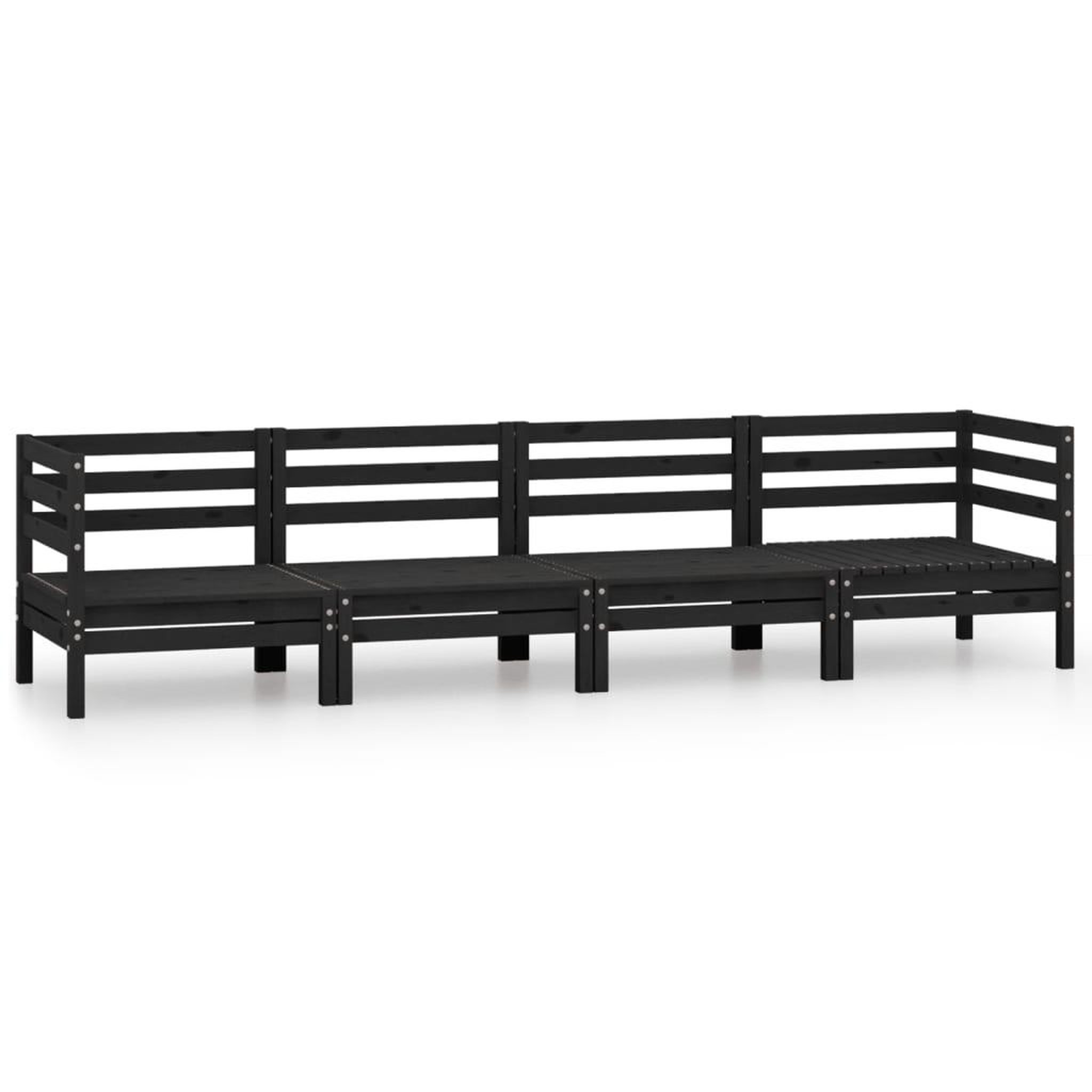 Voir la diapositive 2 : VIDAXL Salon de jardin 4 pcs Noir Bois de pin massif