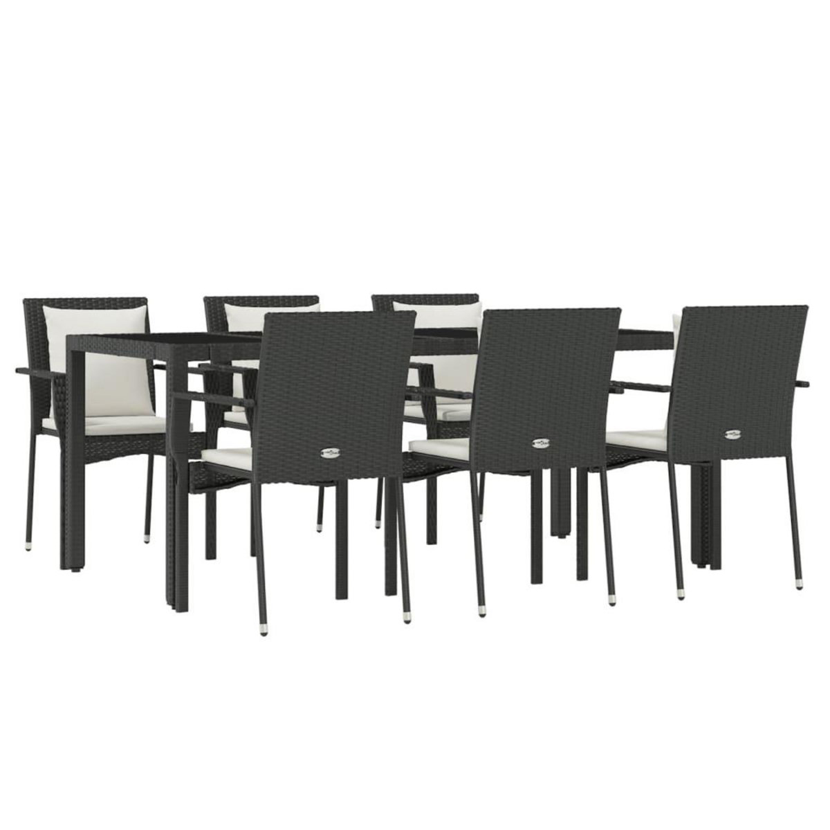 VIDAXL Ensemble a manger de jardin coussins 7pcs Noir Resine tressee