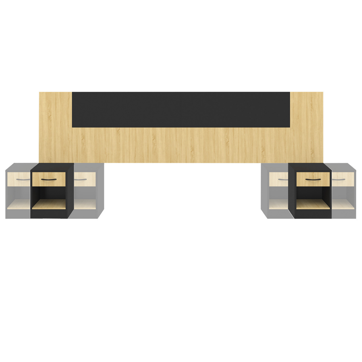 ID MARKET Tête de lit sur pied avec chevets modulables SAPA pour lit 140, 160 ou 180 cm bois et noir