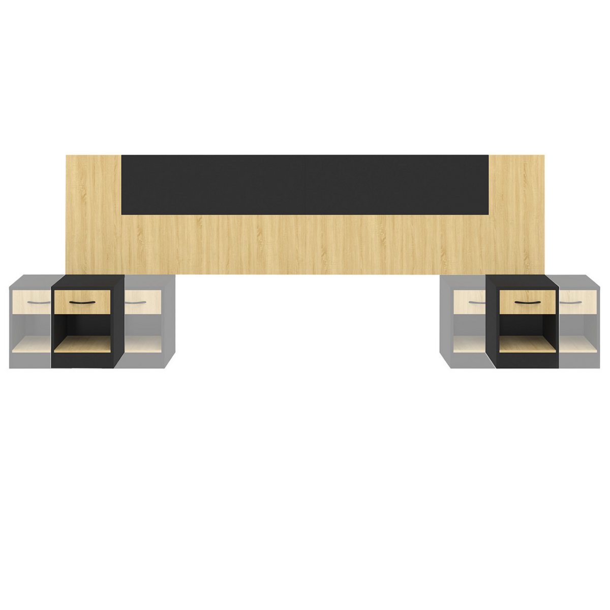 ID MARKET Tête de lit sur pied avec chevets modulables SAPA pour lit 140, 160 ou 180 cm bois et noir