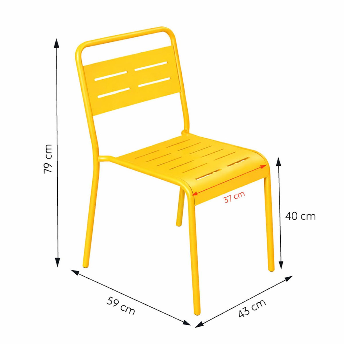 CONCEPT USINE Ensemble table de jardin carrée 70cm et 4 chaises jaune BERGAME