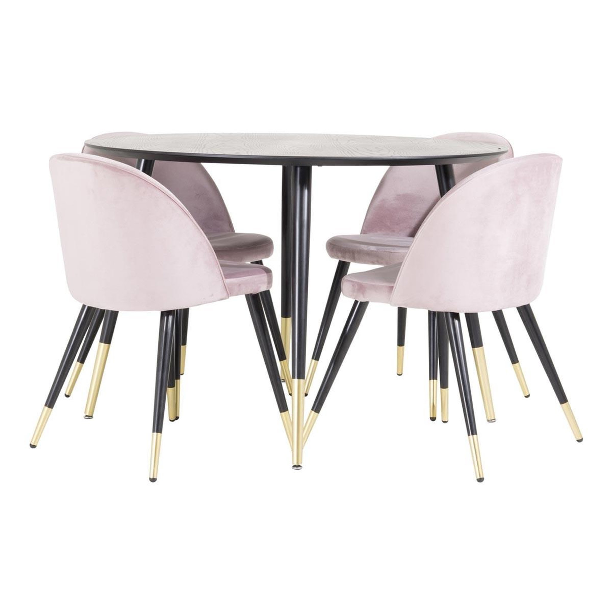 Paris Prix Ensemble table à manger & 4 chaises  dipp & velvet  115cm noir & rose poudré