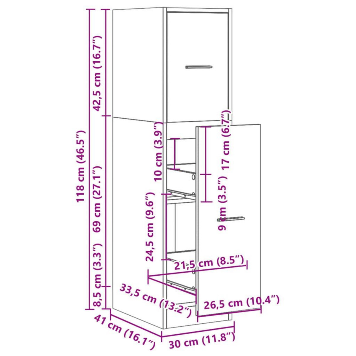 VIDAXL Armoire d'apothicaire noir 30x41x118 cm bois d'ingenierie
