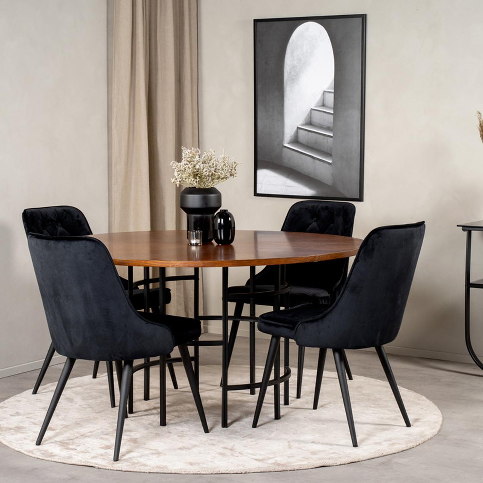 Voir la diapositive 4 : Paris Prix Ensemble table à manger & 4 chaises  copenhagen & velvet deluxe  140cm noir & marron