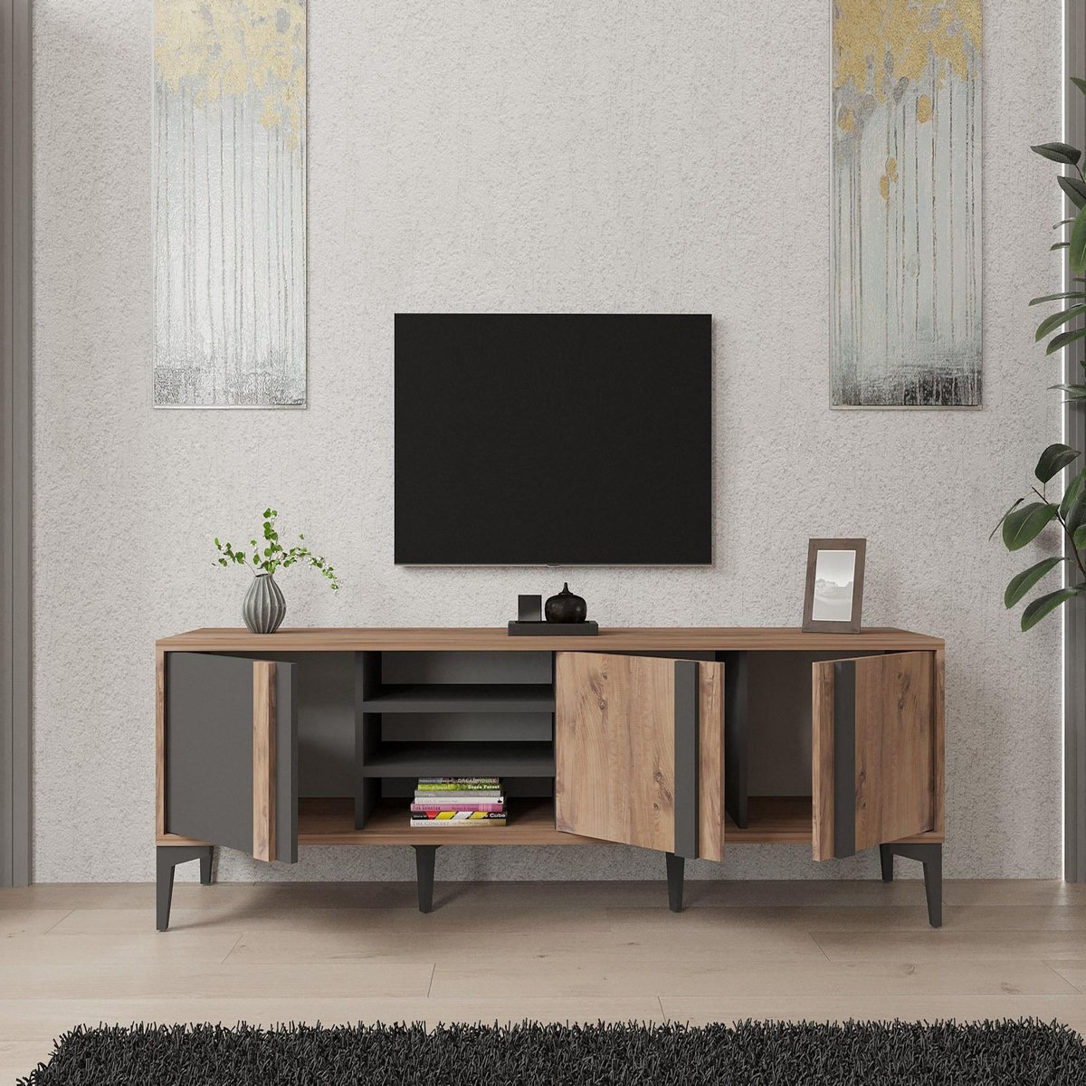 Habitat et Jardin Meuble TV en bois  Mengu  - 180 x 40 x 50 cm - Atlantique, Anthracite