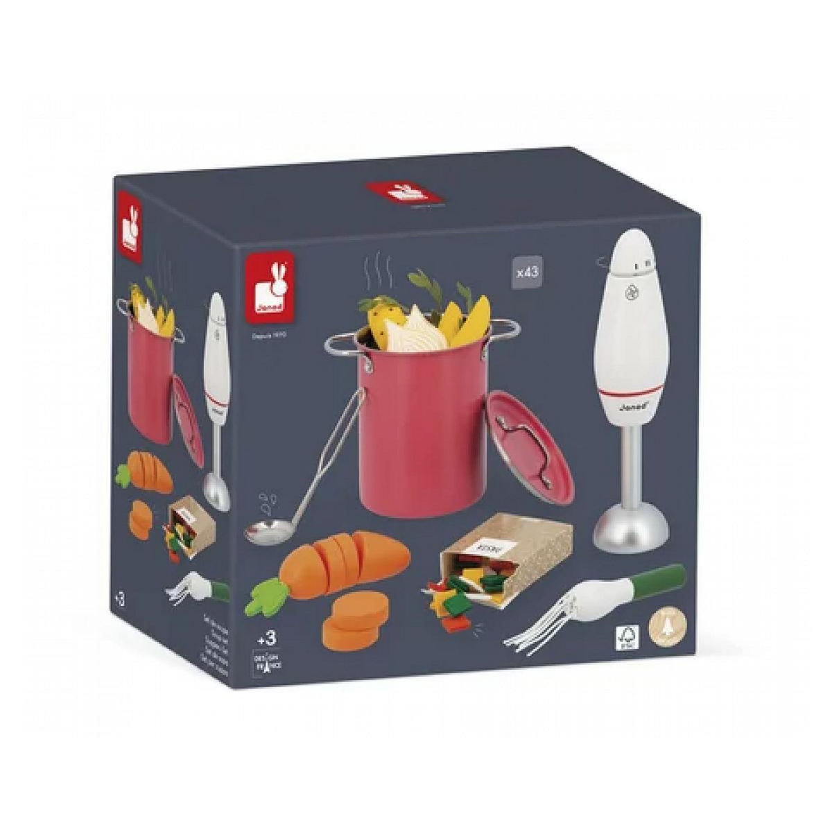 Juratoys-Janod Set de soupe en bois mixeur et legumes