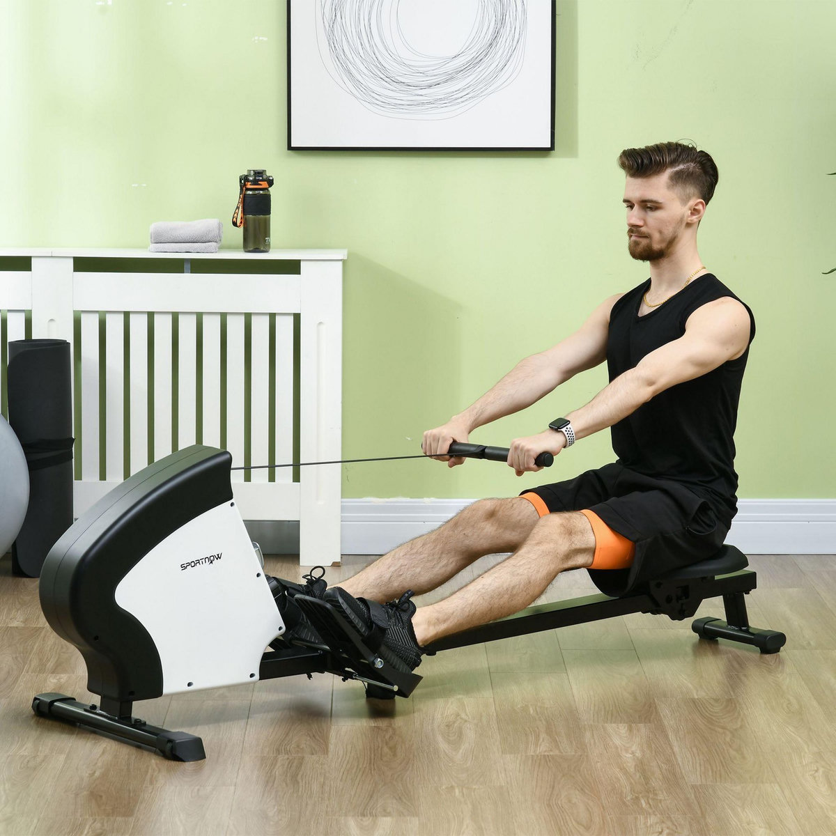 HOMCOM Rameur d'appartement pliable - 8 niv. résistance magnétique - écran LCD multifonction - acier ABS blanc noir