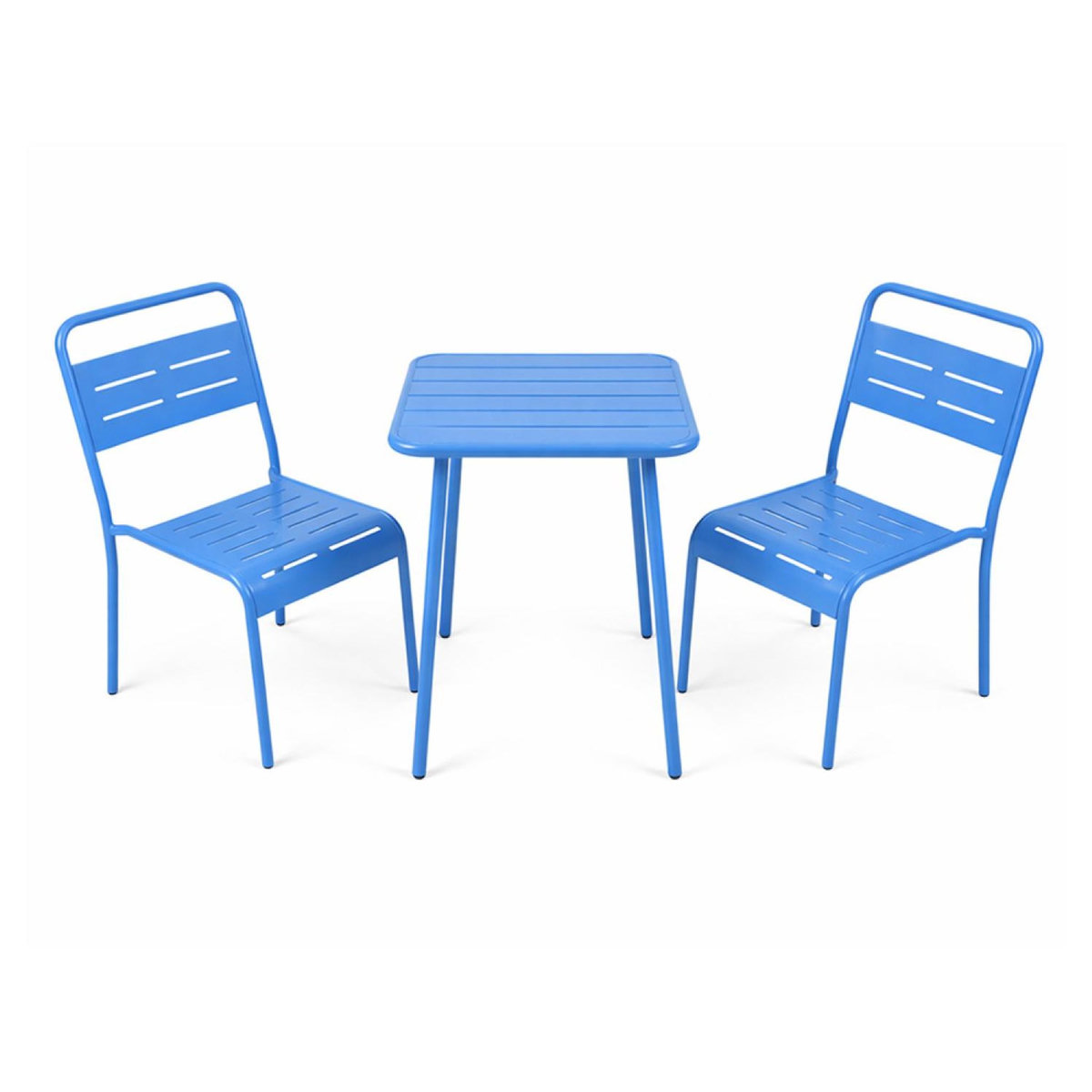 CONCEPT USINE Ensemble table de jardin carrée 50cm et 2 chaises bleu BERGAME