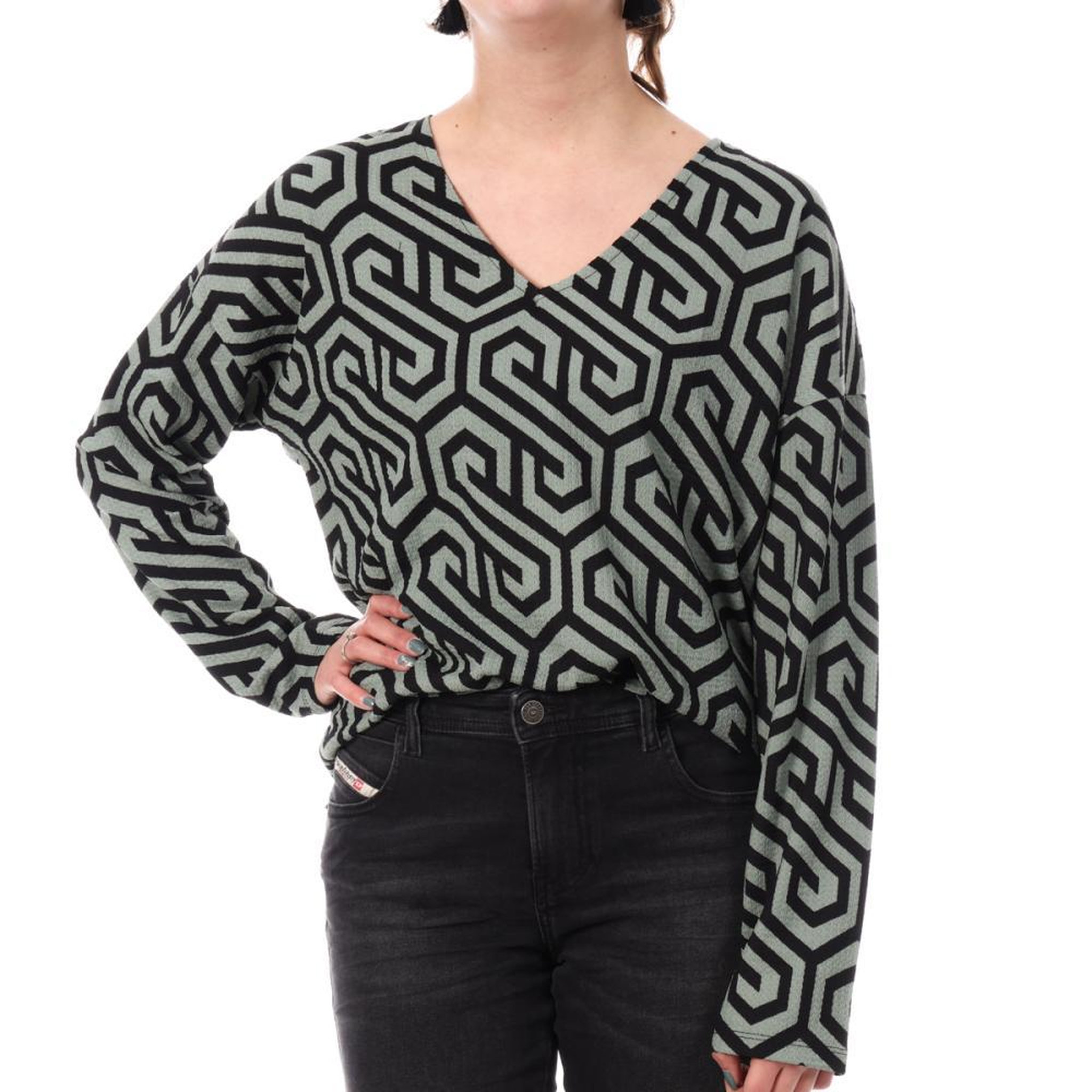 Vero Moda Blouse Verte/Noire Femme Vero Moda Merve. Coloris disponibles : Vert