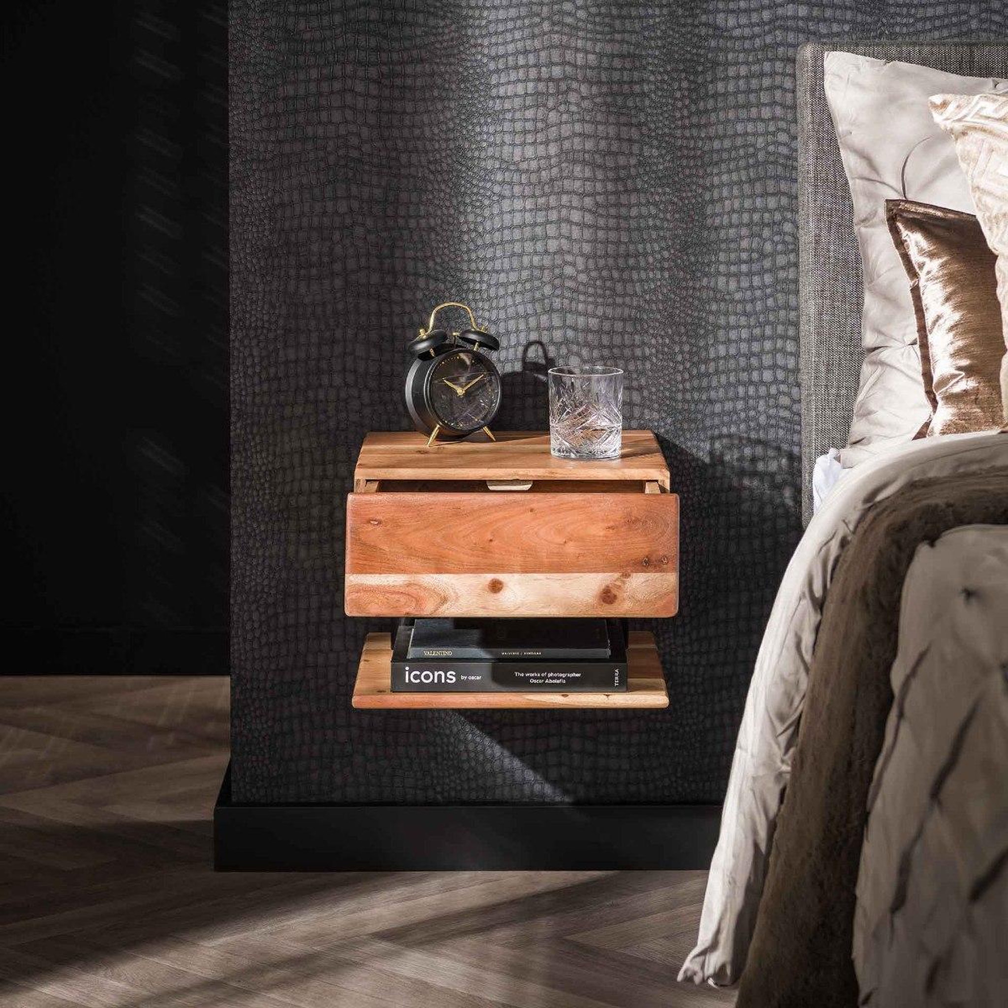 Voir la diapositive 3 : JLC KREATION Table de chevet en bois massif mensola 1 tiroir