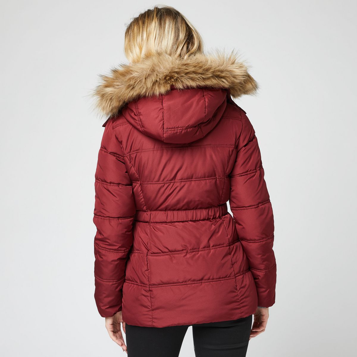 IN EXTENSO Doudoune avec ceinture à capuche rouge bordeaux femme