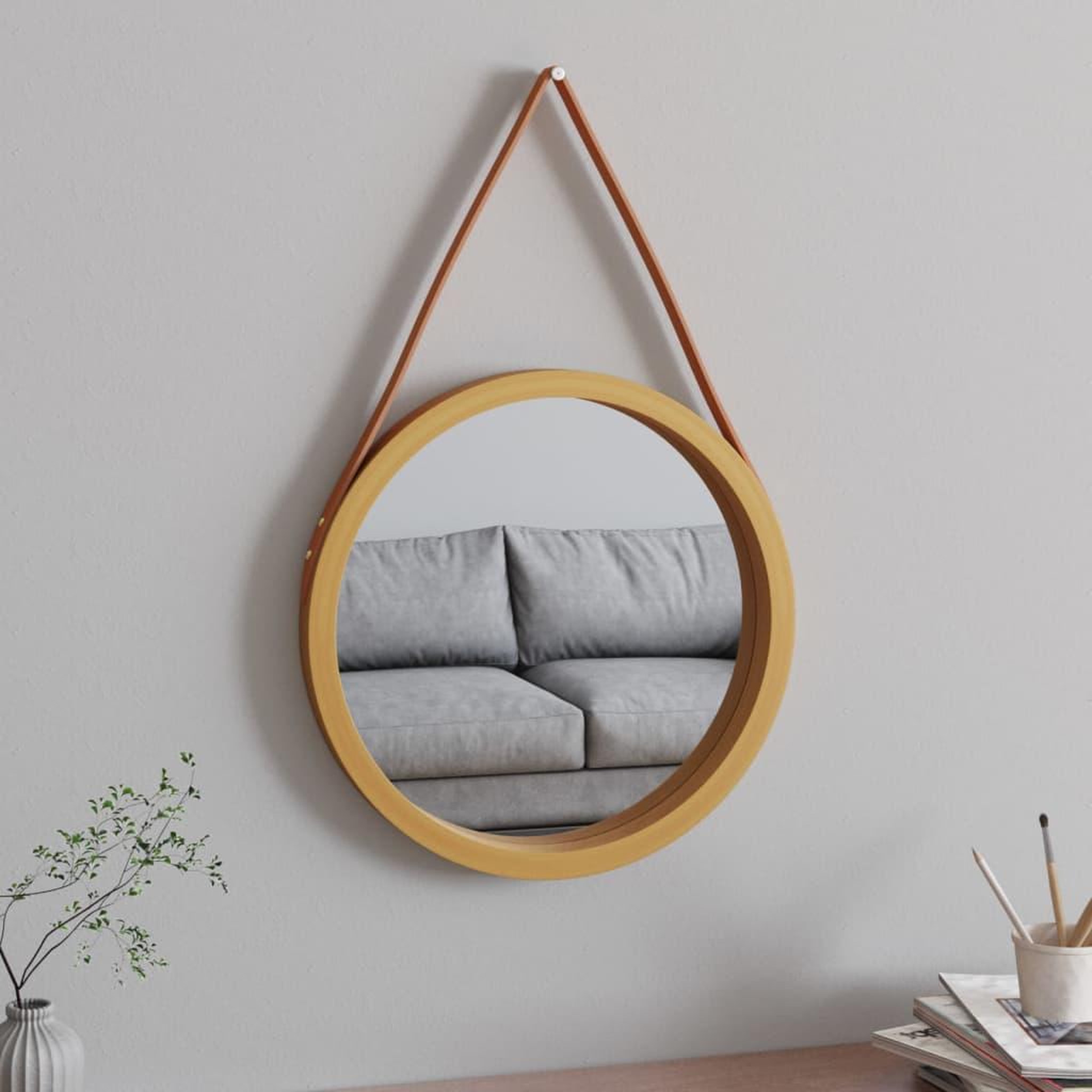 Voir la diapositive 1 : VIDAXL Miroir mural avec sangle Dore Ø 45 cm