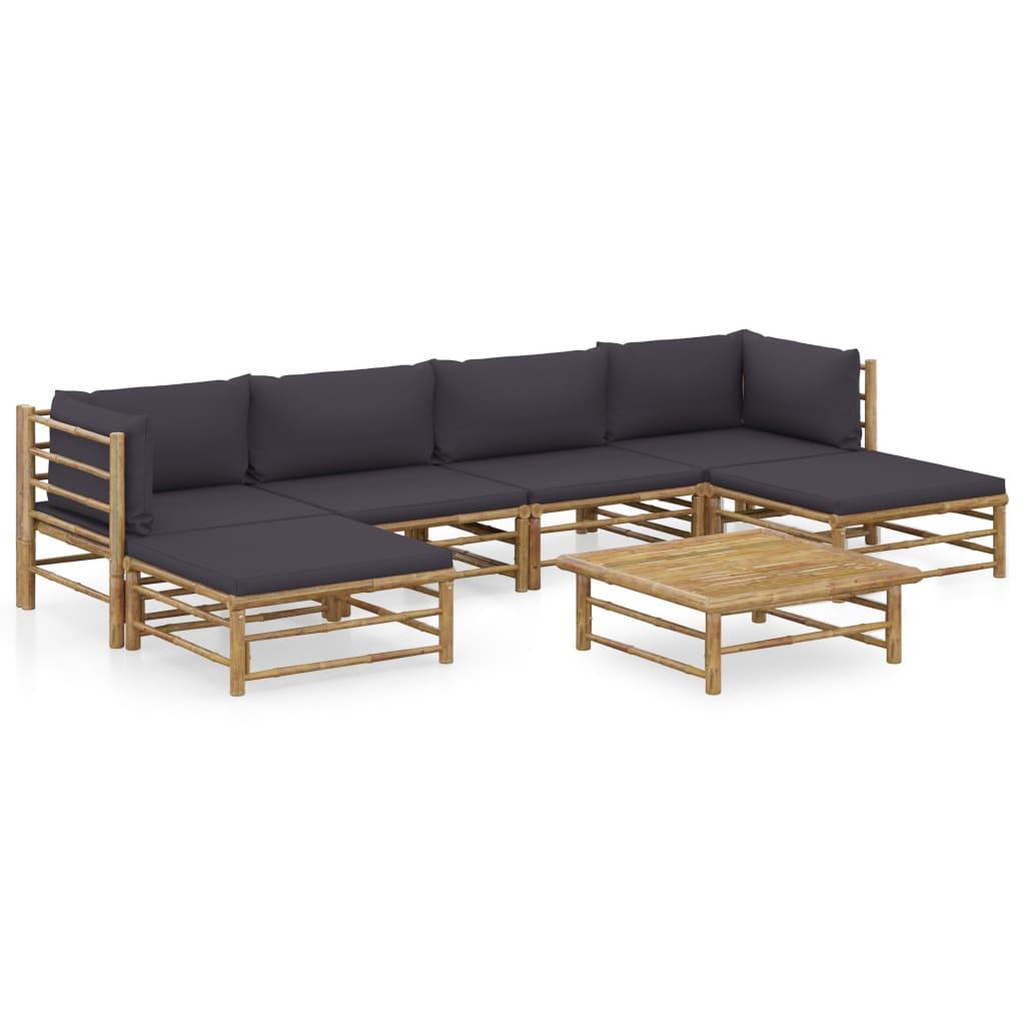 Voir la diapositive 1 : VIDAXL Salon de jardin 7 pcs avec coussins gris fonce bambou