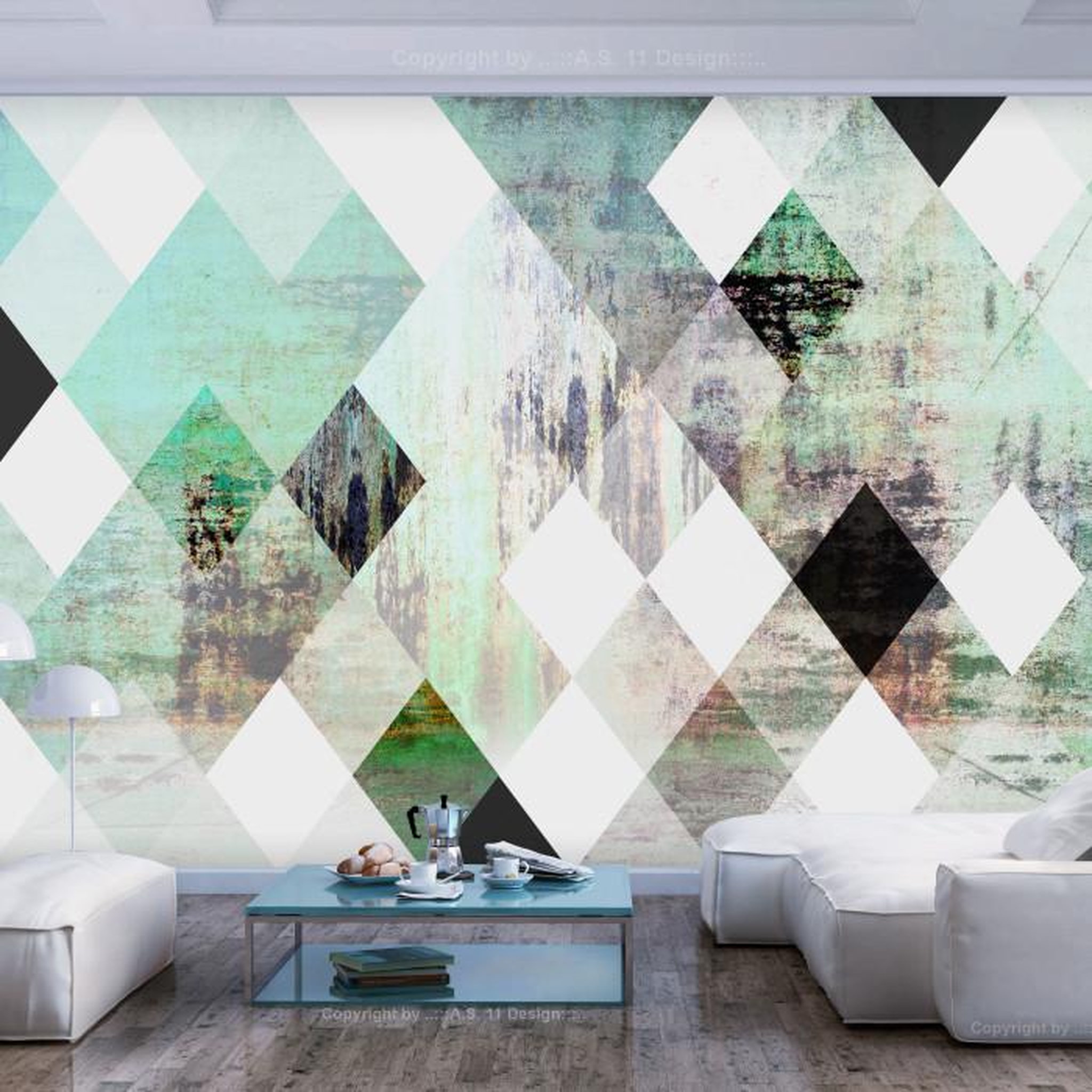 Paris Prix Papier Peint  Rhombic Chessboard Green. Coloris disponibles : Multicolore