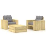 VIDAXL Salon de jardin 3 pcs avec coussins bois de pin impregne
