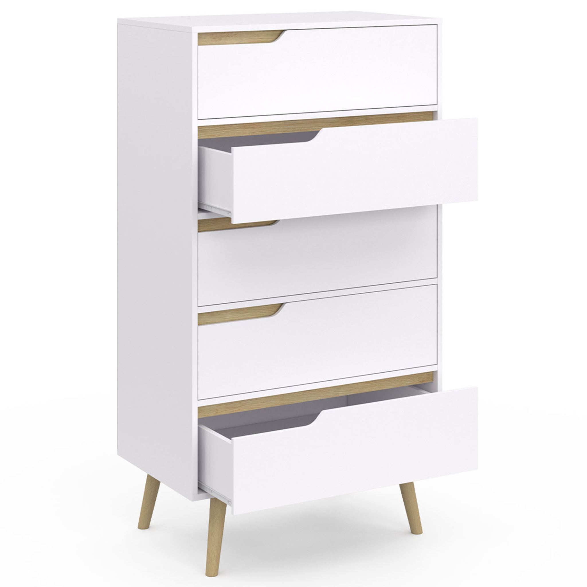 Voir la diapositive 4 : ID MARKET Chiffonnier 5 tiroirs helsinki 60x36x110 cm commode semainier blanc design scandinave