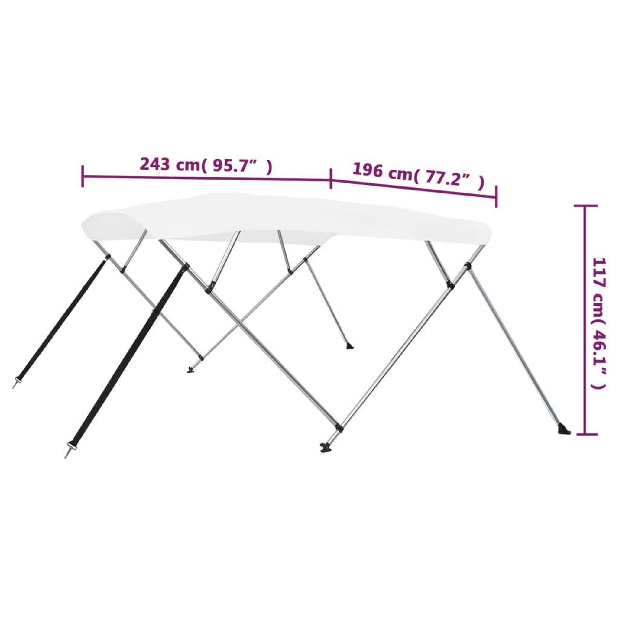 Voir la diapositive 6 : VIDAXL Auvent bimini a 4 arceaux Blanc 243x196x137 cm