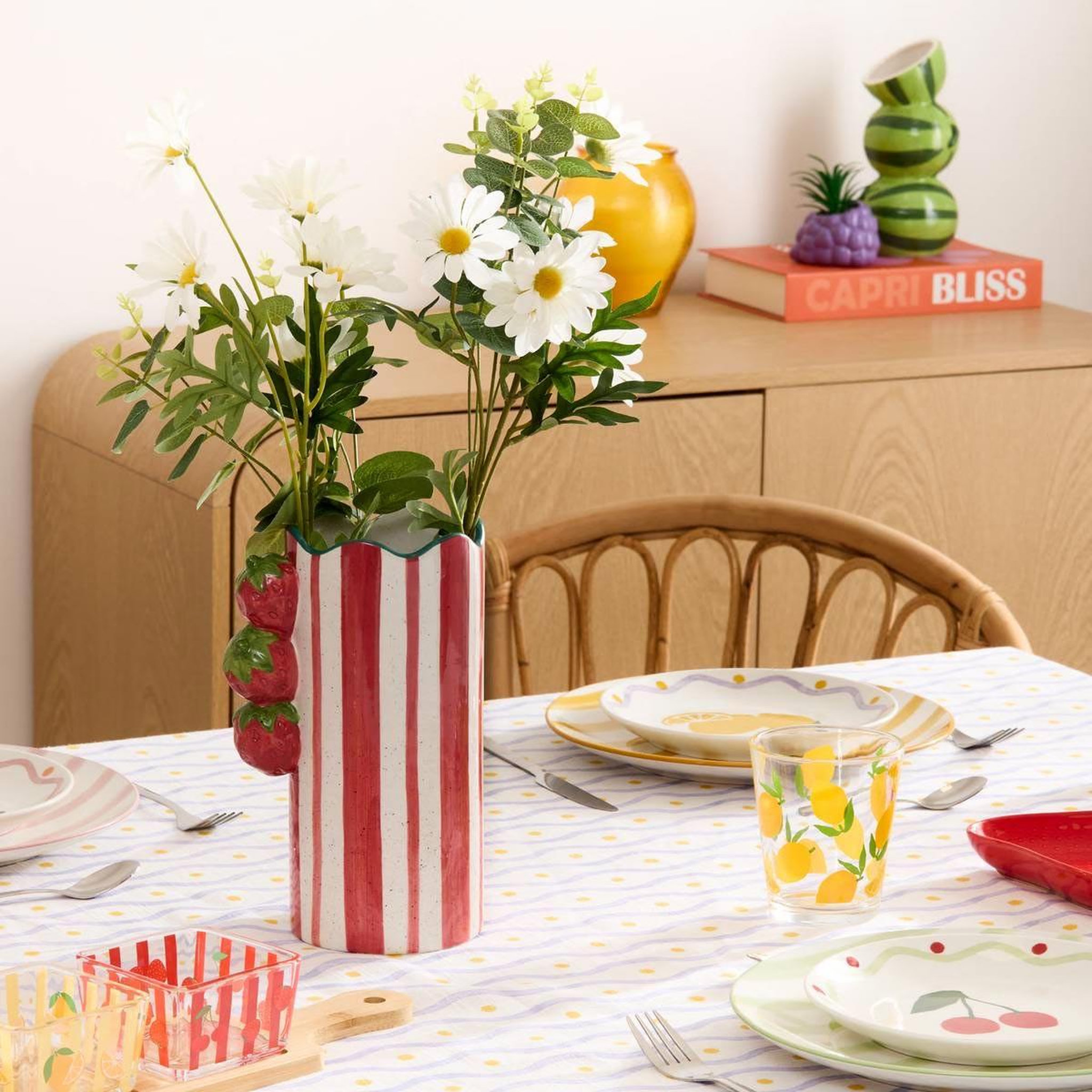 Voir la diapositive 2 : ATMOSPHERA Vase rayé en dolomite  fruity  23cm multicolore