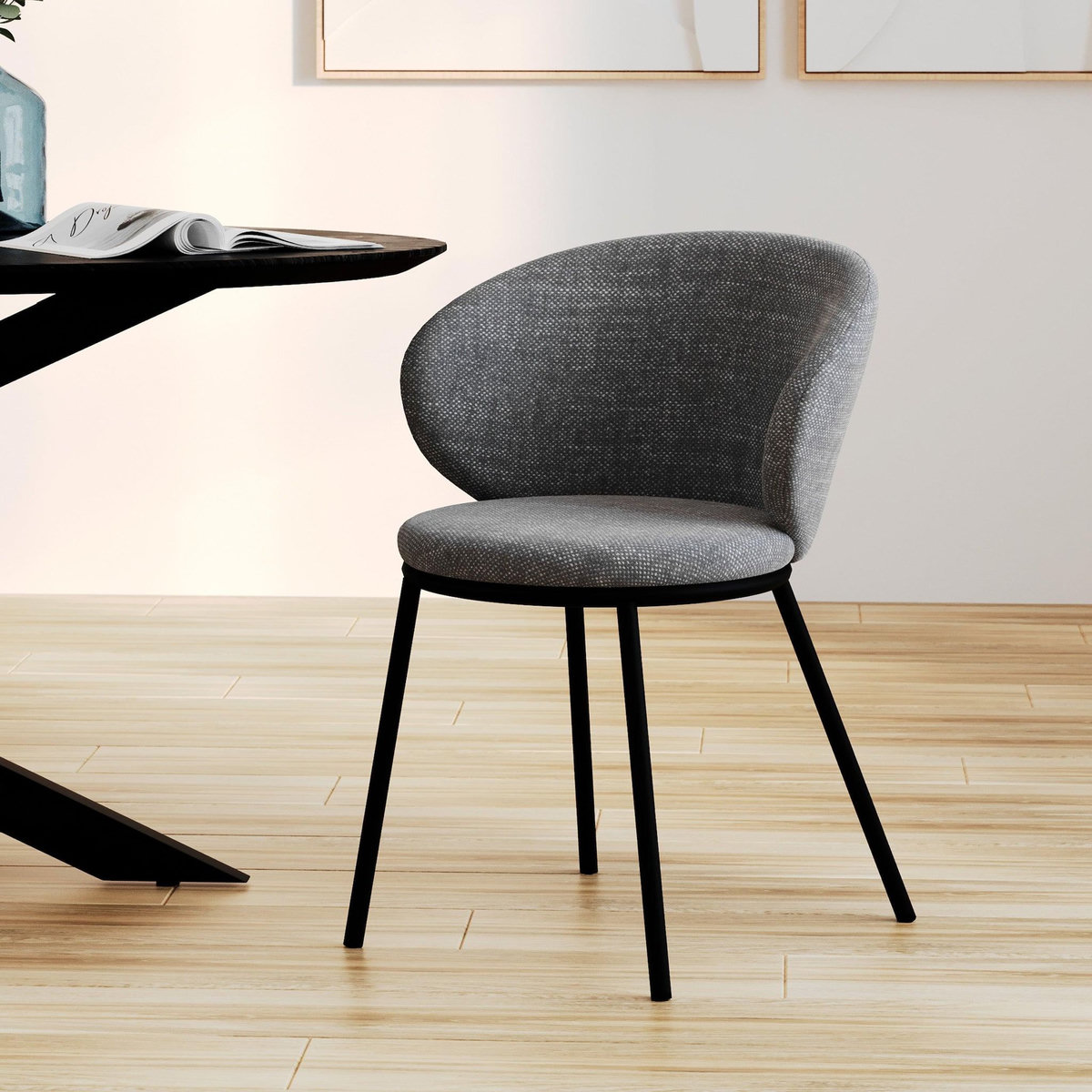 Rendez vous déco Chaise en tissu gris et pieds en métal noir-Angèle