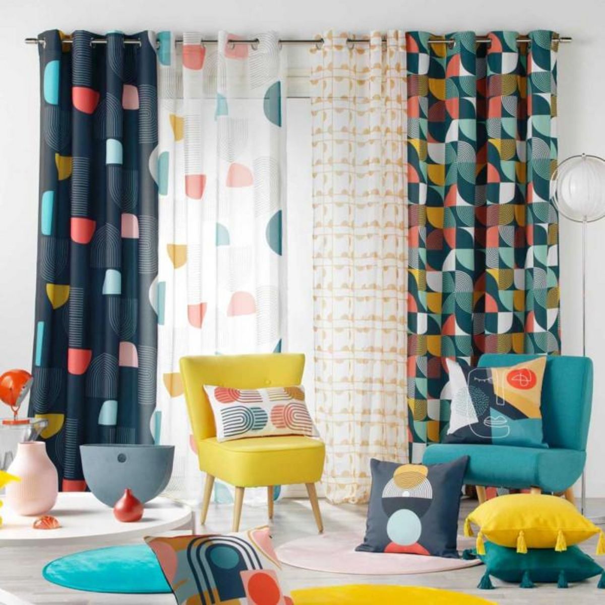 Paris Prix Rideau Voilage à Œillets  Pop Art  140x240cm Bleu