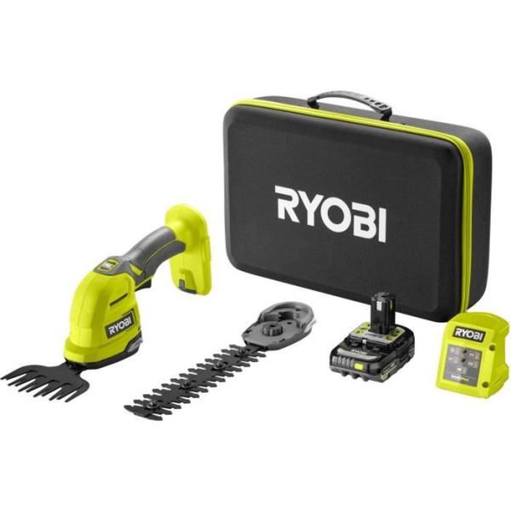 Ryobi RYOBI - Cisaille a gazon / sculpteur de végétaux 18V ONE+ - Mallette de rangement + batterie 2,0 Ah & chargeur - RY18GSA-120T