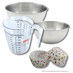 ZENKER Set pâtisserie avec 50 moules à muffins motif ourson en papier, 2 bols à mixer, verre mesureur et spatule Zenker