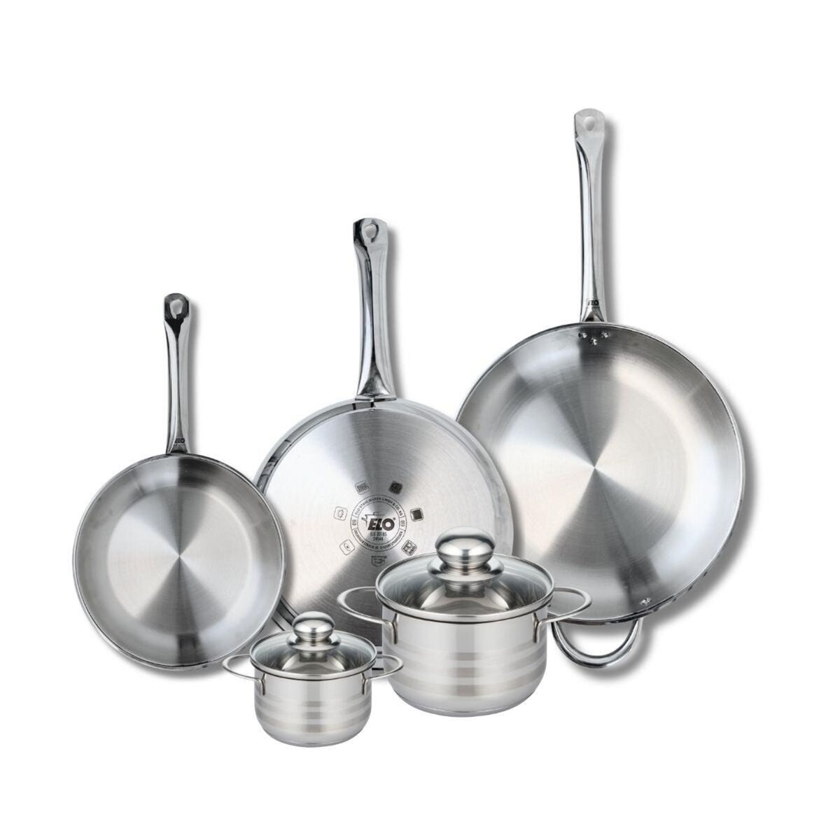 ELO Ensemble de 3 Poêles de cuisson 24, 28 et 32 cm et 2 faitouts 12 et 16 cm Elo Profi Brillant