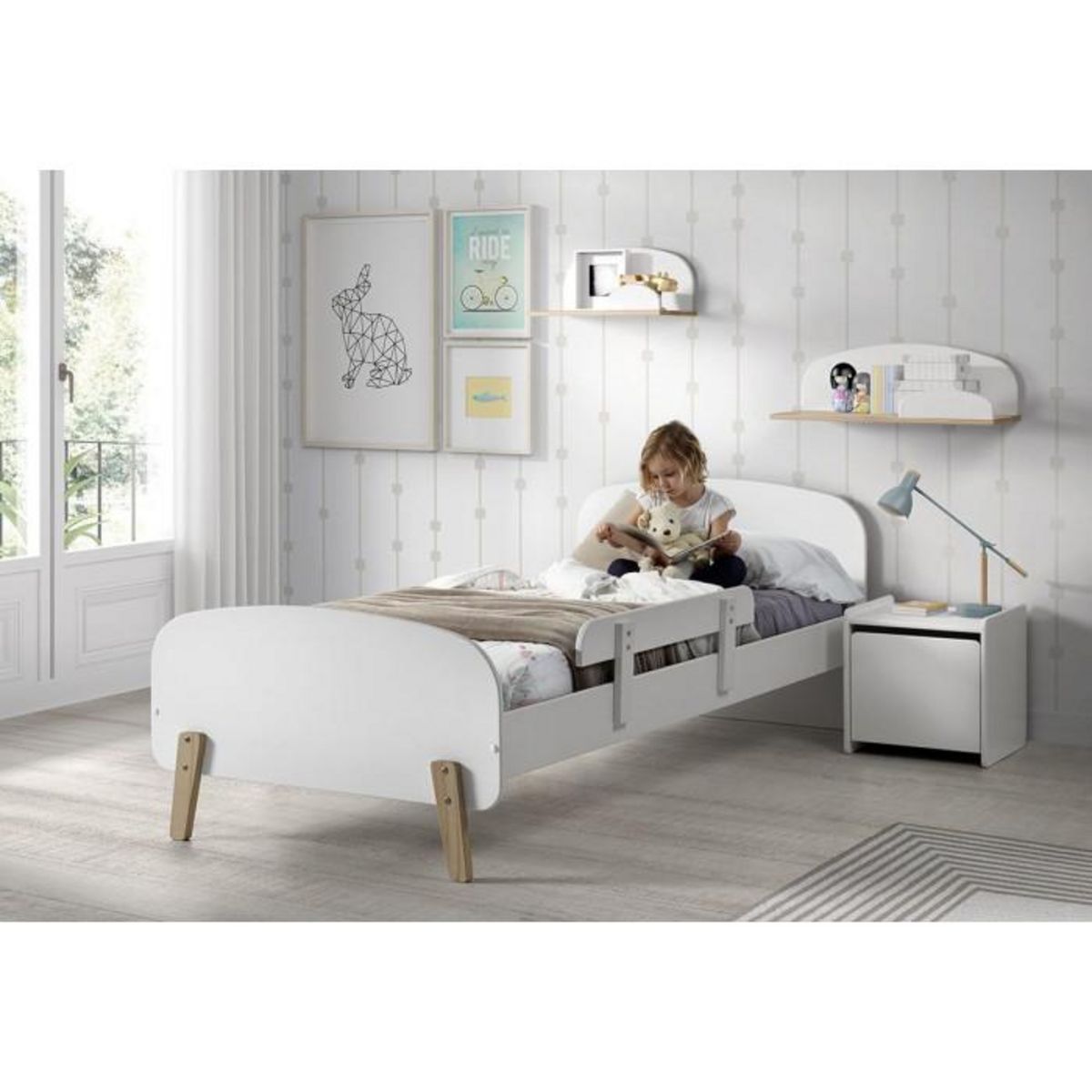 Paris Prix Pack - Lit Enfant, Barrière & Chevet  Kiddy  90x200cm Blanc