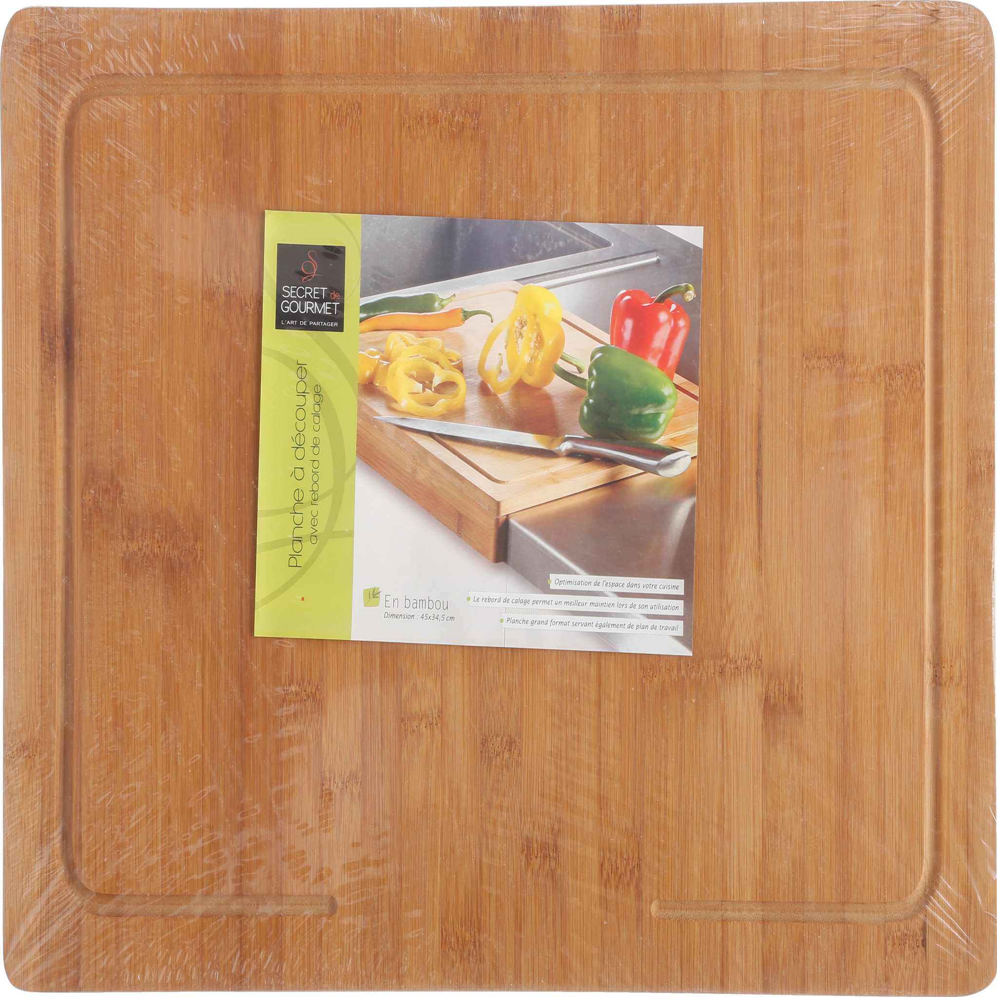 Voir la diapositive 2 : SECRET DE GOURMET Planche bambou avec rebords 45 cm 