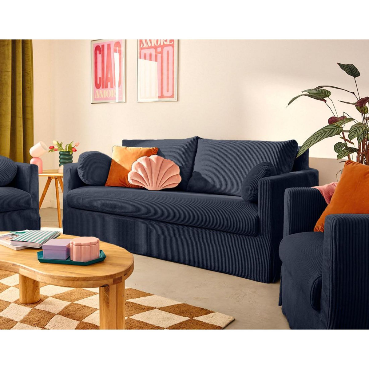 LISA DESIGN Serena - canapé droit déhoussable 3 places en velours côtelé