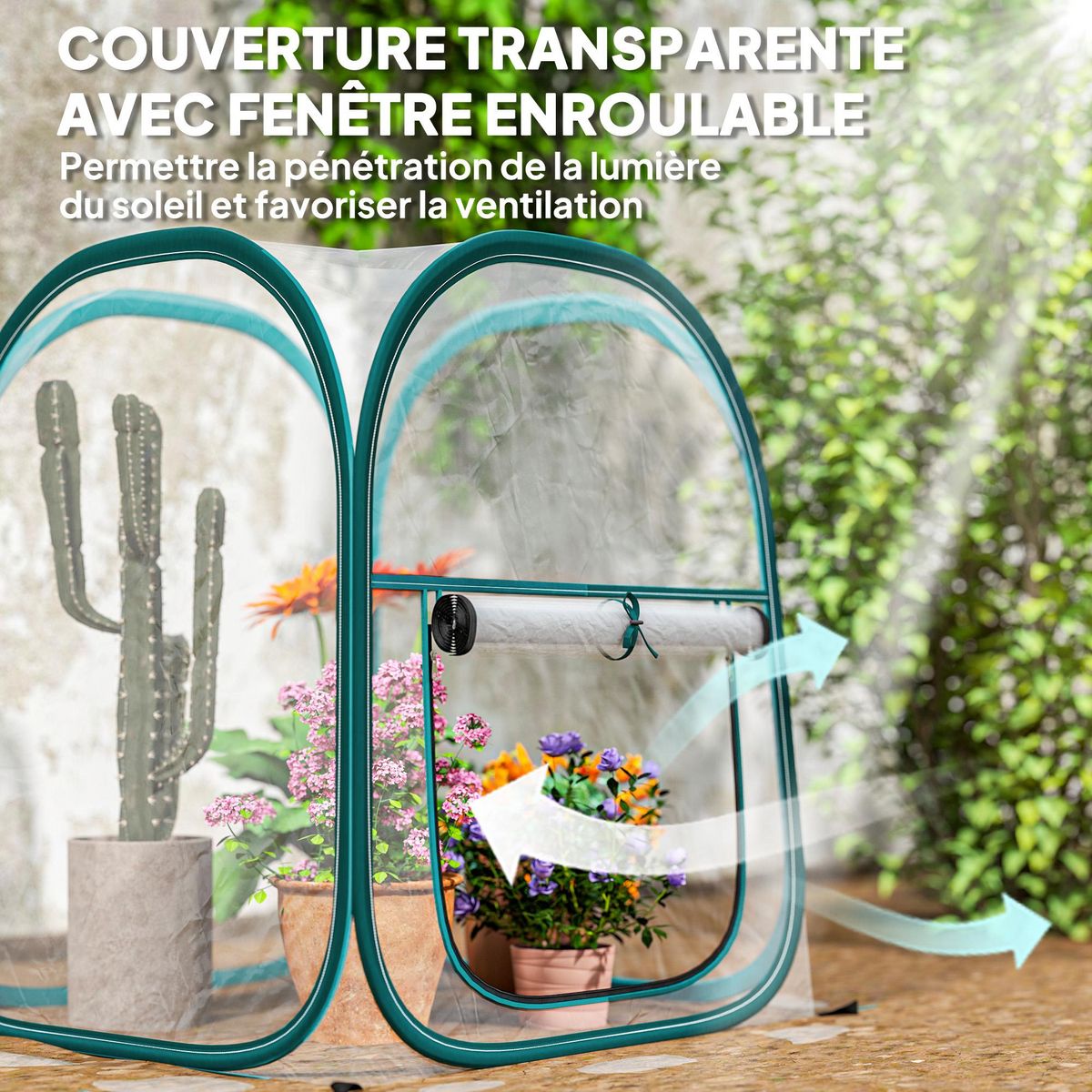 OUTSUNNY Mini serre de jardin pop up avec sac de transport - porte zippée enroulable - dim. 70 x 70 x 80 cm - PVC transparent vert