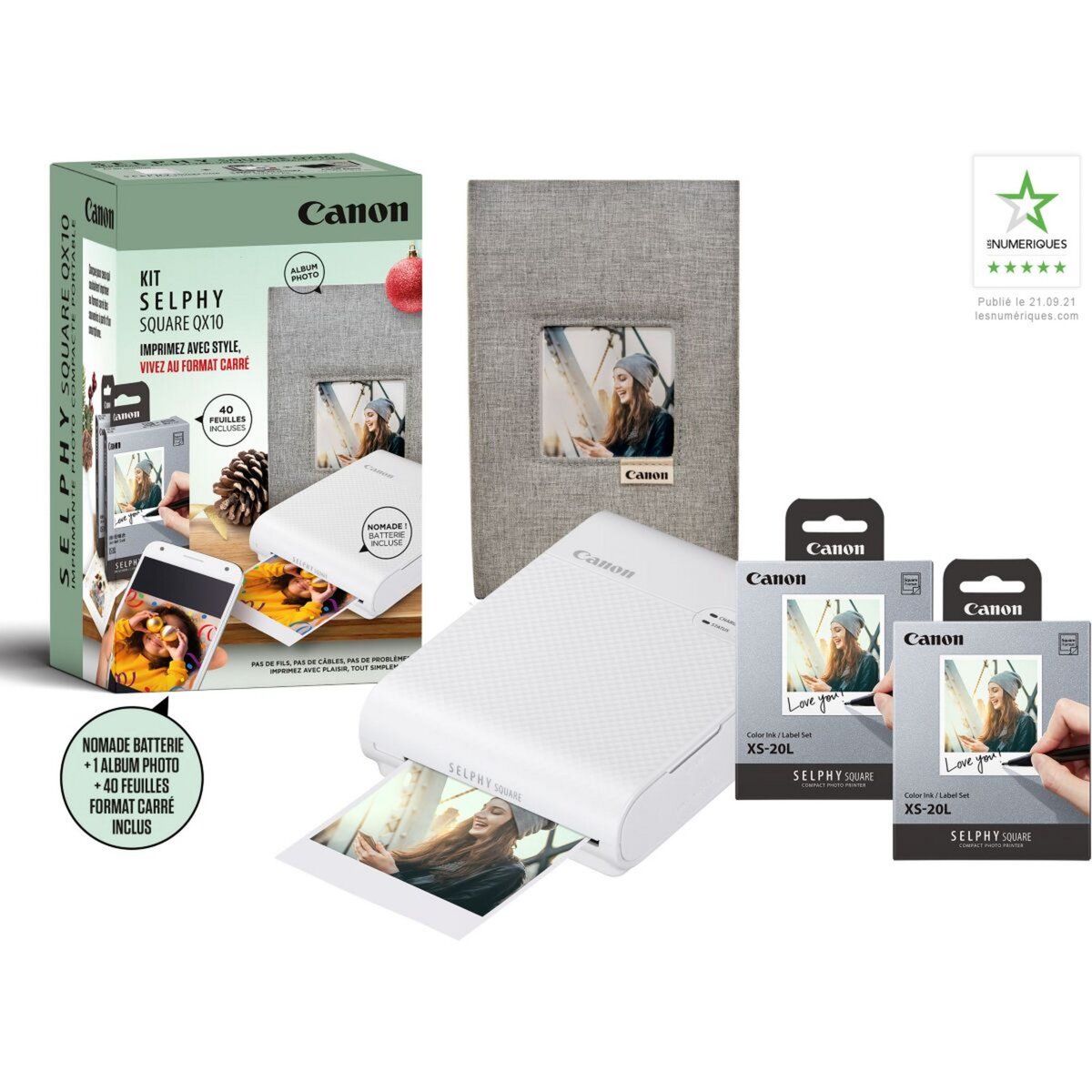 Canon Imprimante photo portable Kit Selphy Square QX10 blanc+40f + album  pas cher 