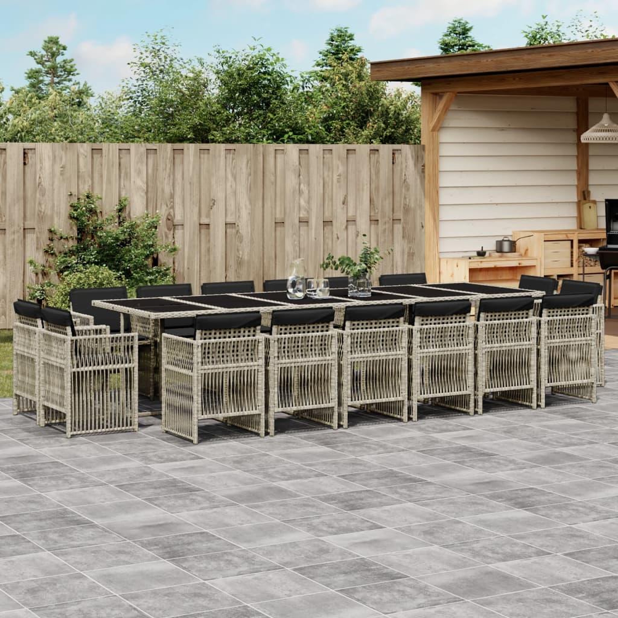 VIDAXL Ensemble a manger de jardin et coussins 17 pcs gris clair rotin