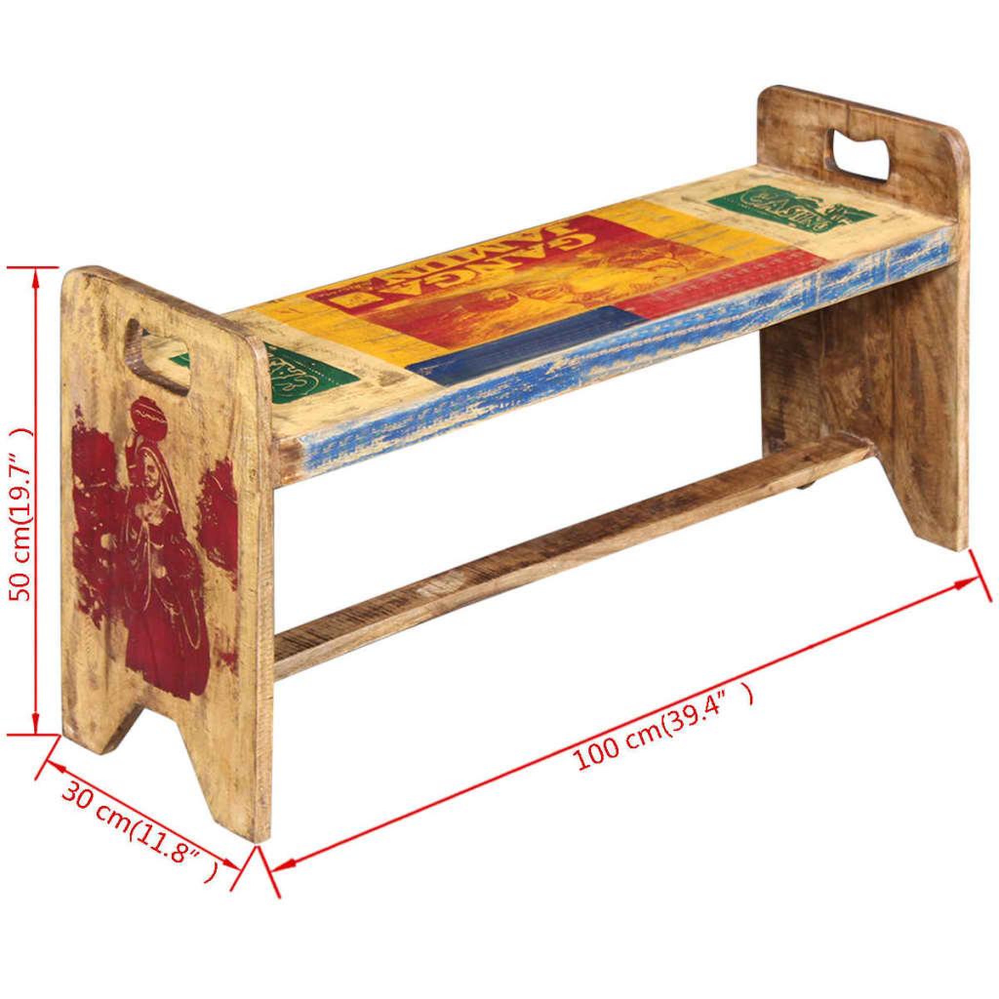 Voir la diapositive 6 : VIDAXL Banc bois massif recycle 100x30x50 cm