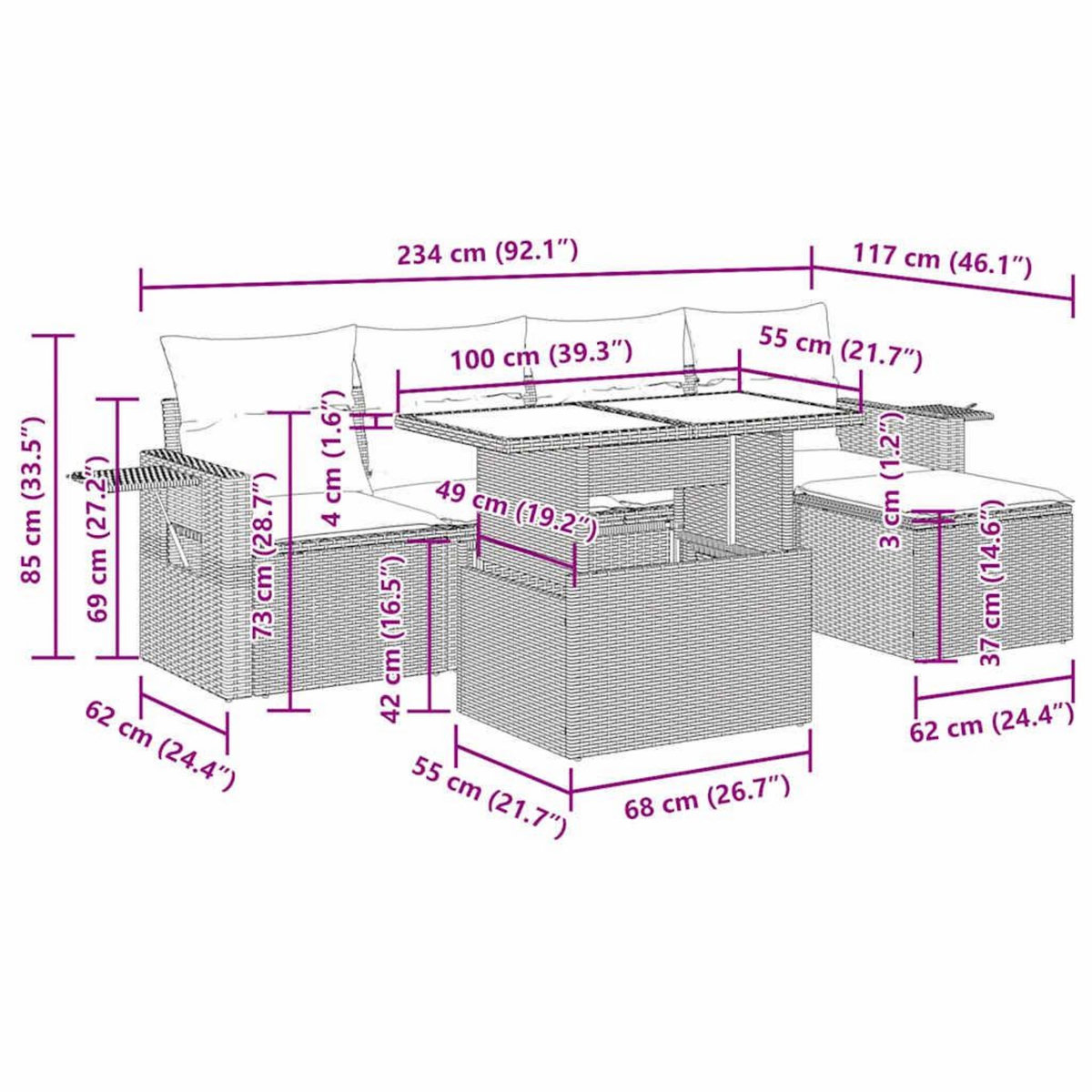 VIDAXL Salon de jardin avec coussins 6 pcs beige resine tressee