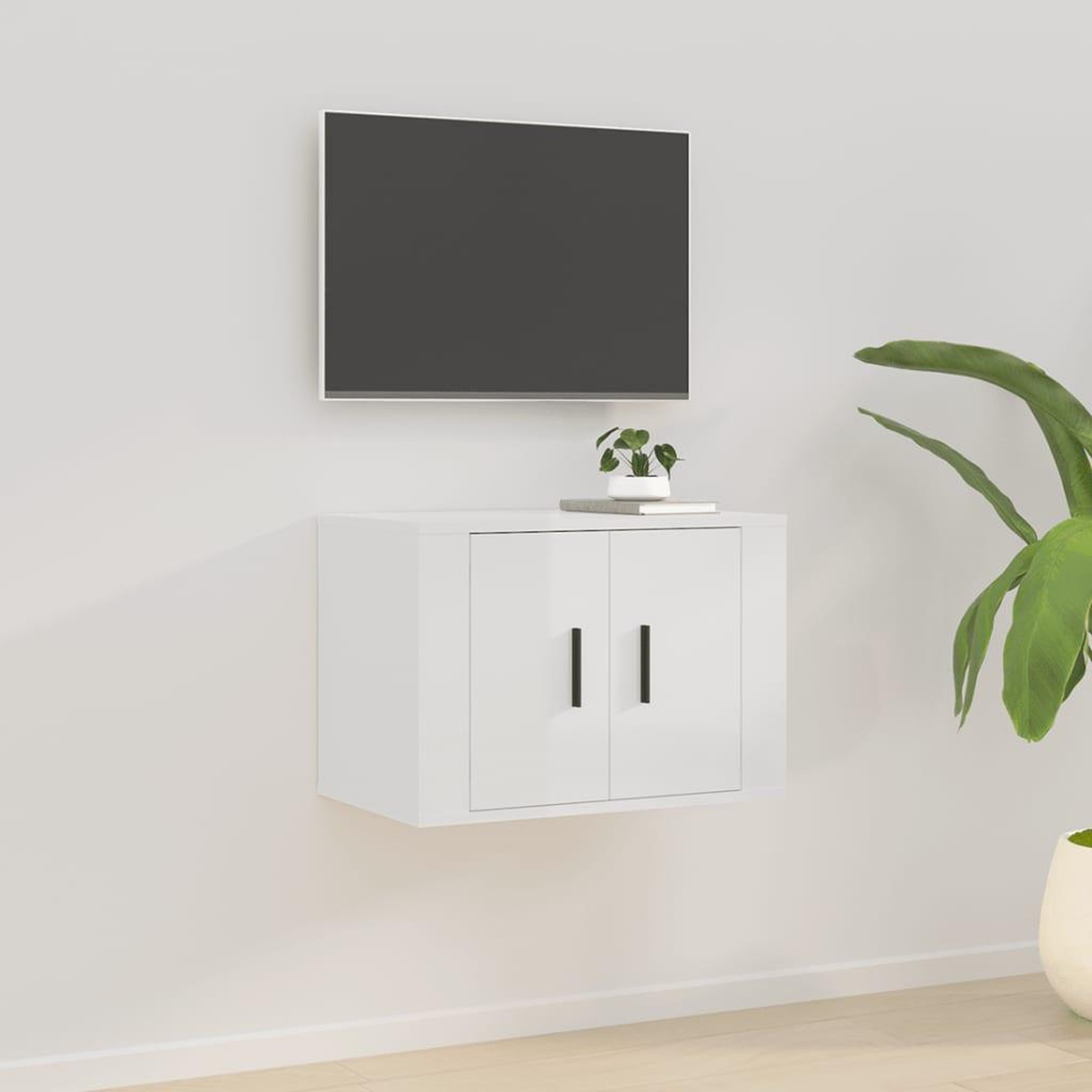 Voir la diapositive 1 : VIDAXL Meuble TV mural Blanc brillant 57x34,5x40 cm