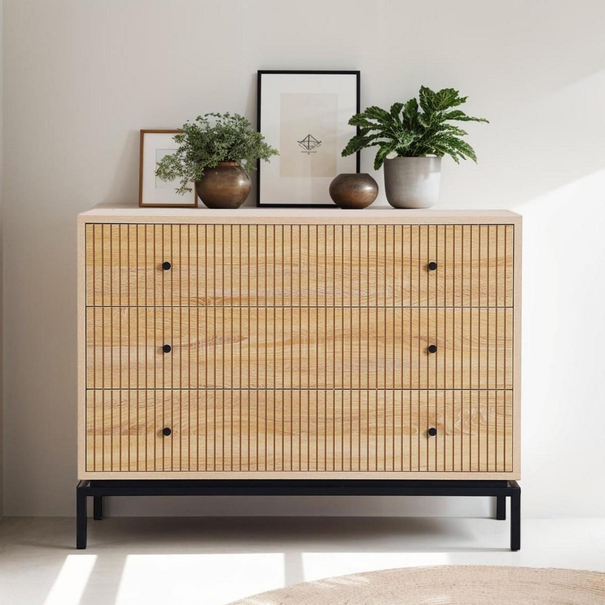 HOMIFAB Commode 3 tiroirs effet bois 105 cm - Talia