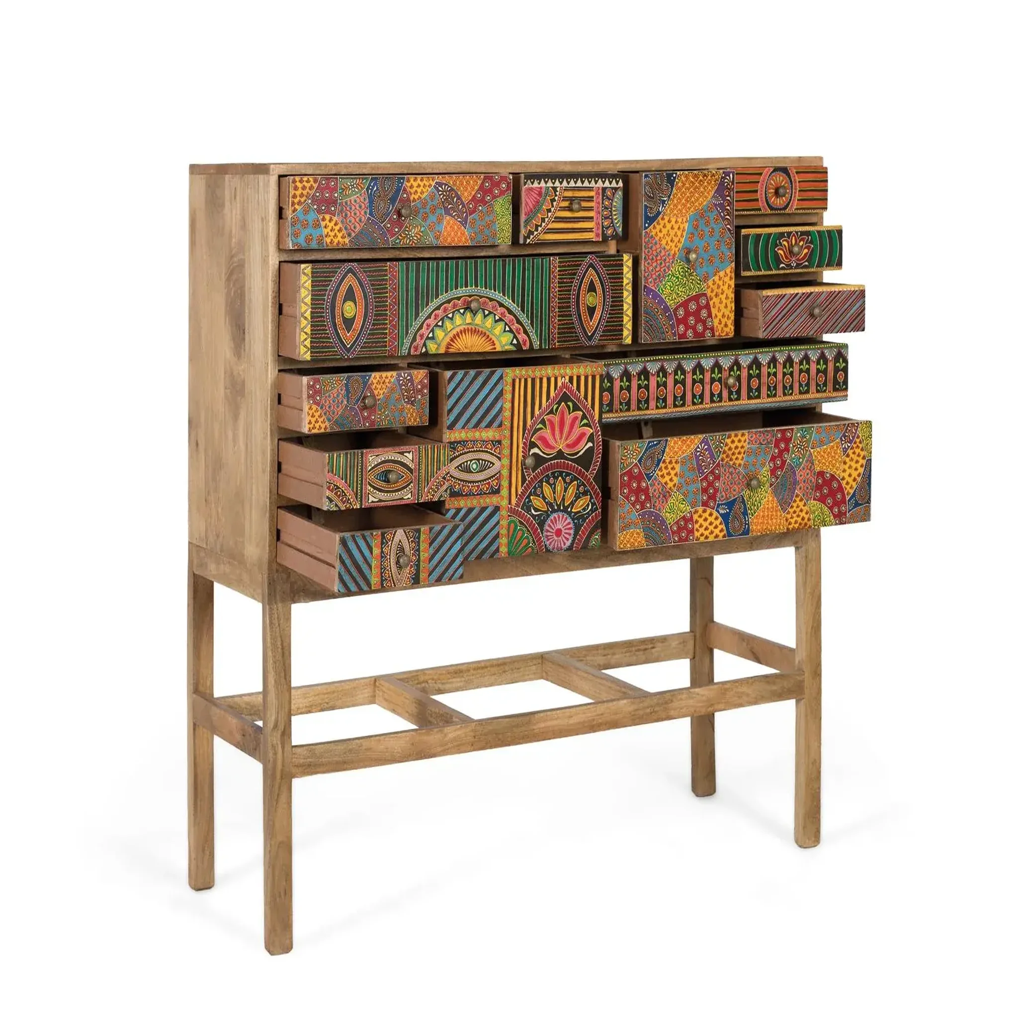 Voir la diapositive 3 : GINER Y COLOMER SL Console en bois de manguier 100 cm style boho ethnique