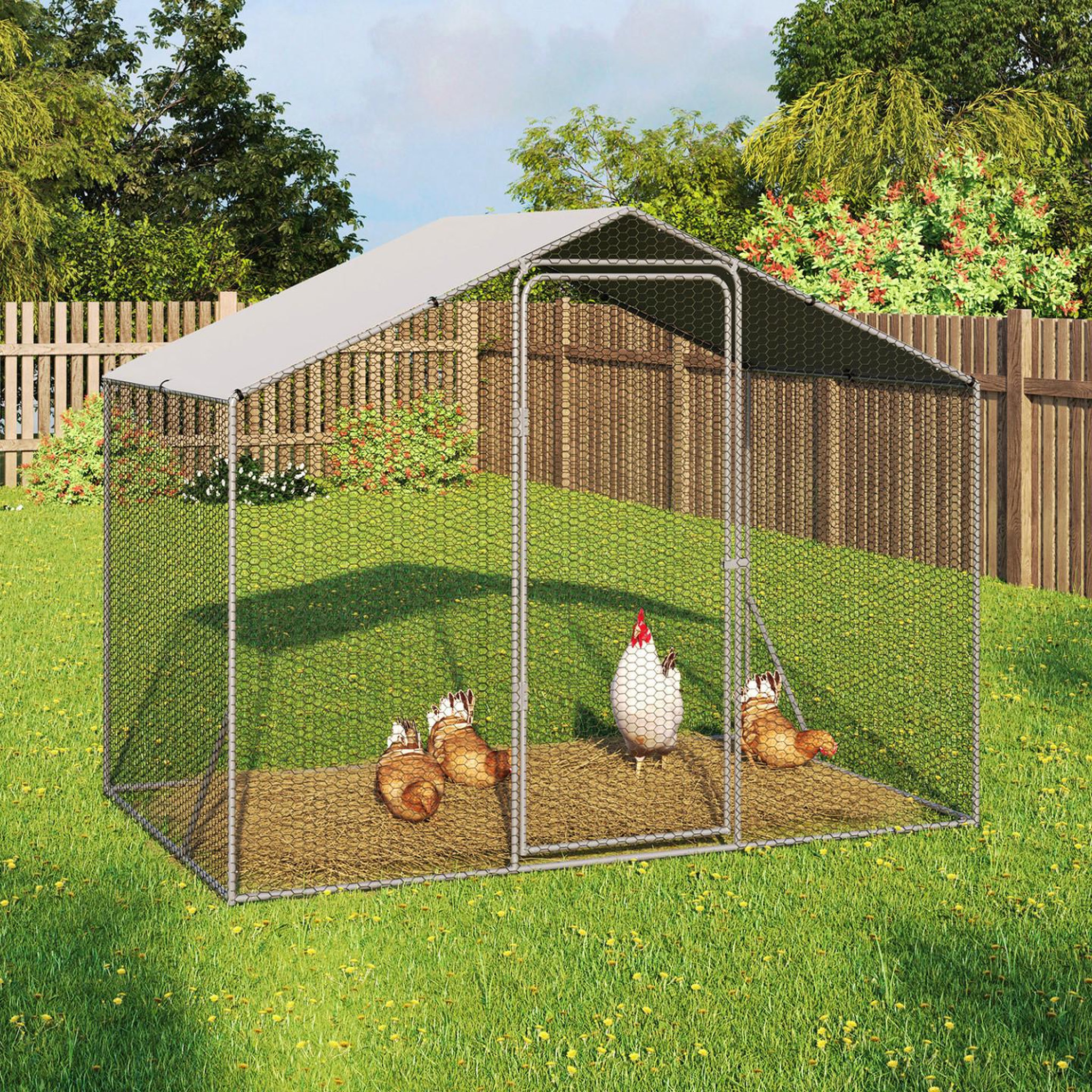 Voir la diapositive 2 : ID MARKET Enclos poulailler 3 m² parc grillagé 2,20x1,4 m acier galvanisé