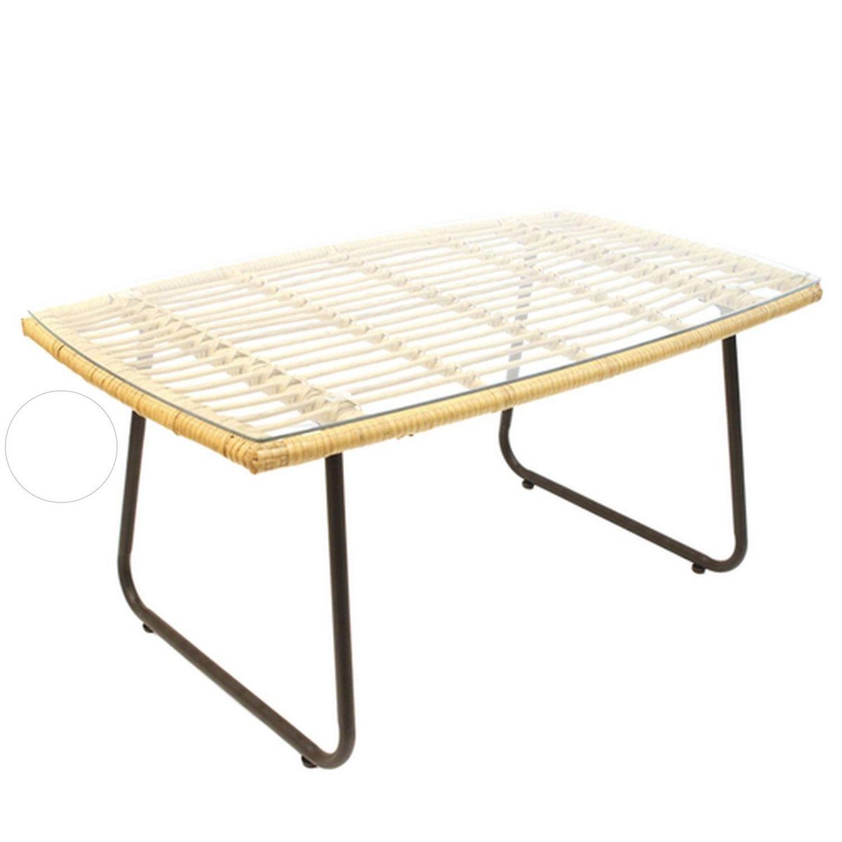 TOILINUX Table basse d'intérieur/extérieur Surabaya en verre trempé - Noir et beige