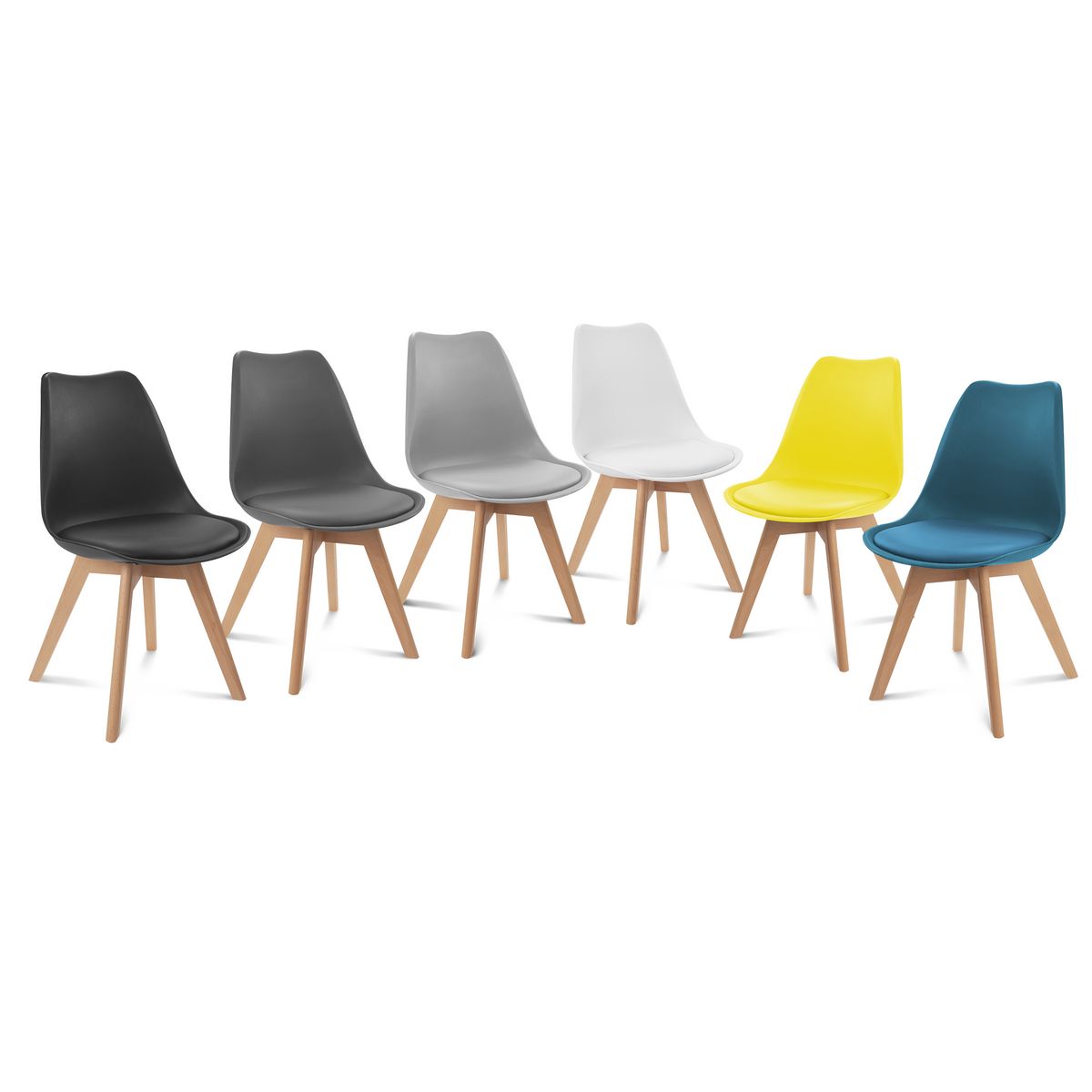 Lot de 6 chaises pieds bois massif LYDIA